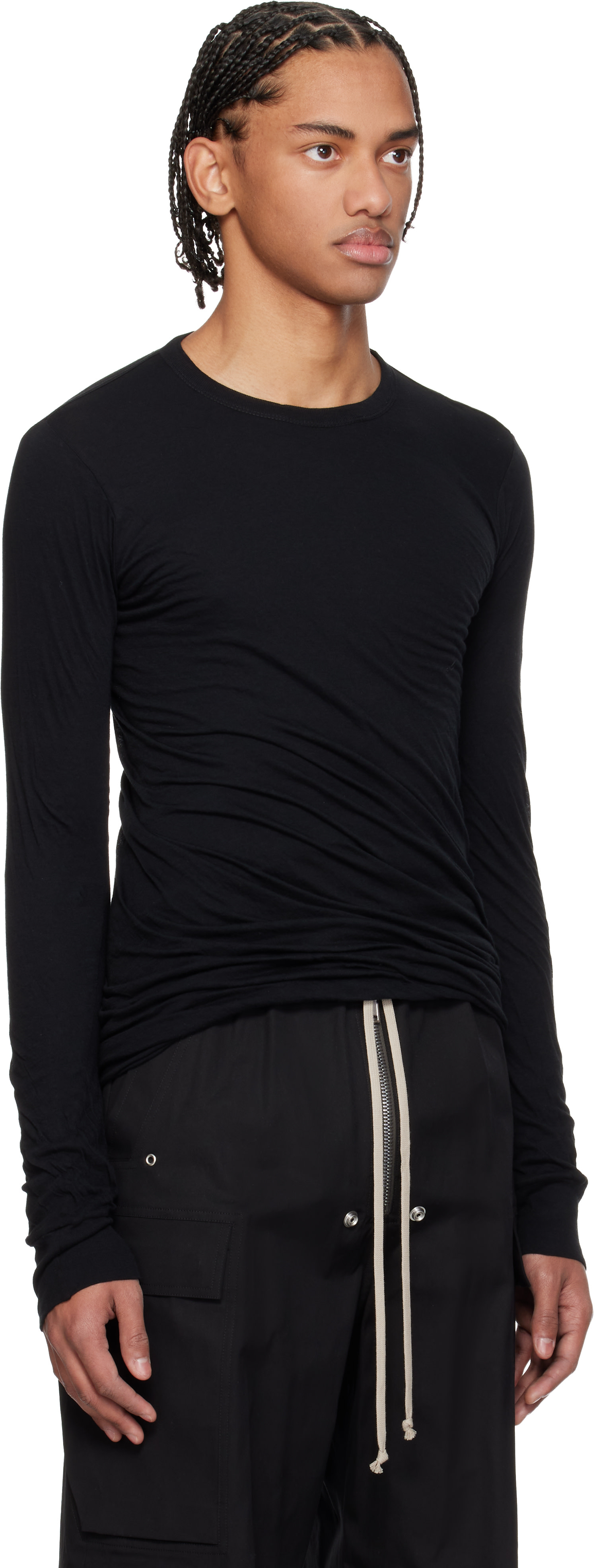 Rick Owens: ブラック Temple Double 長袖Tシャツ | SSENSE 日本