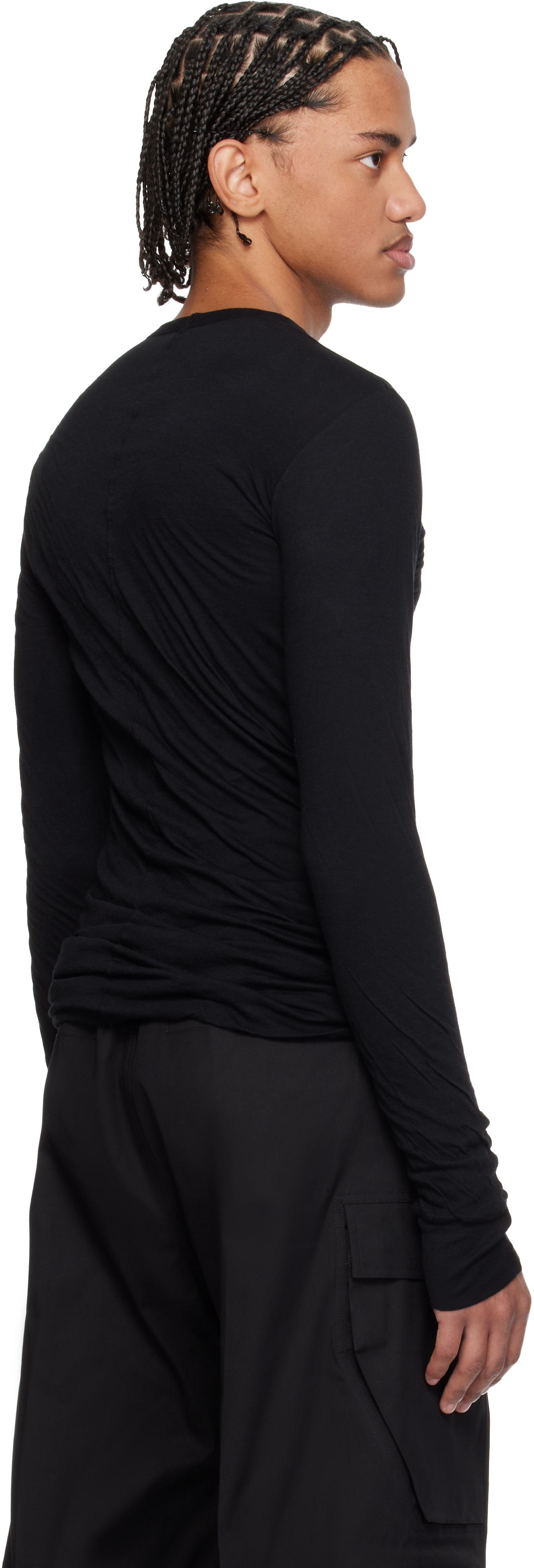 Rick Owens: ブラック Temple Double 長袖Tシャツ | SSENSE 日本
