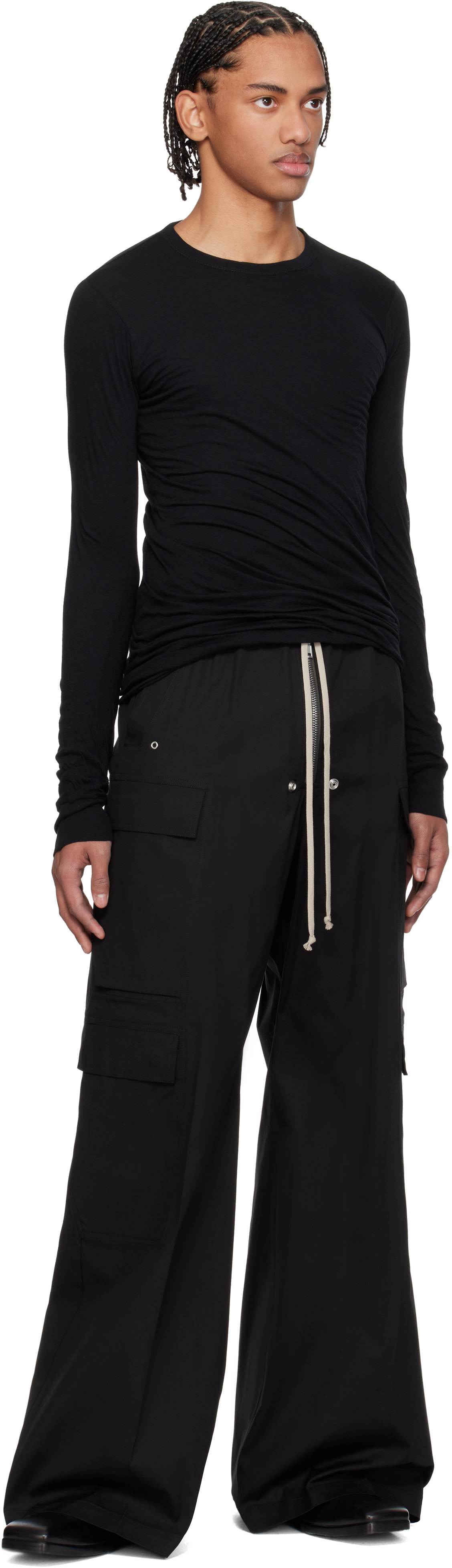 トップス Rick Owens - Double LS Tee Rick Owens: ブラック Temple Double 長袖Tシャツ | SSENSE 日本