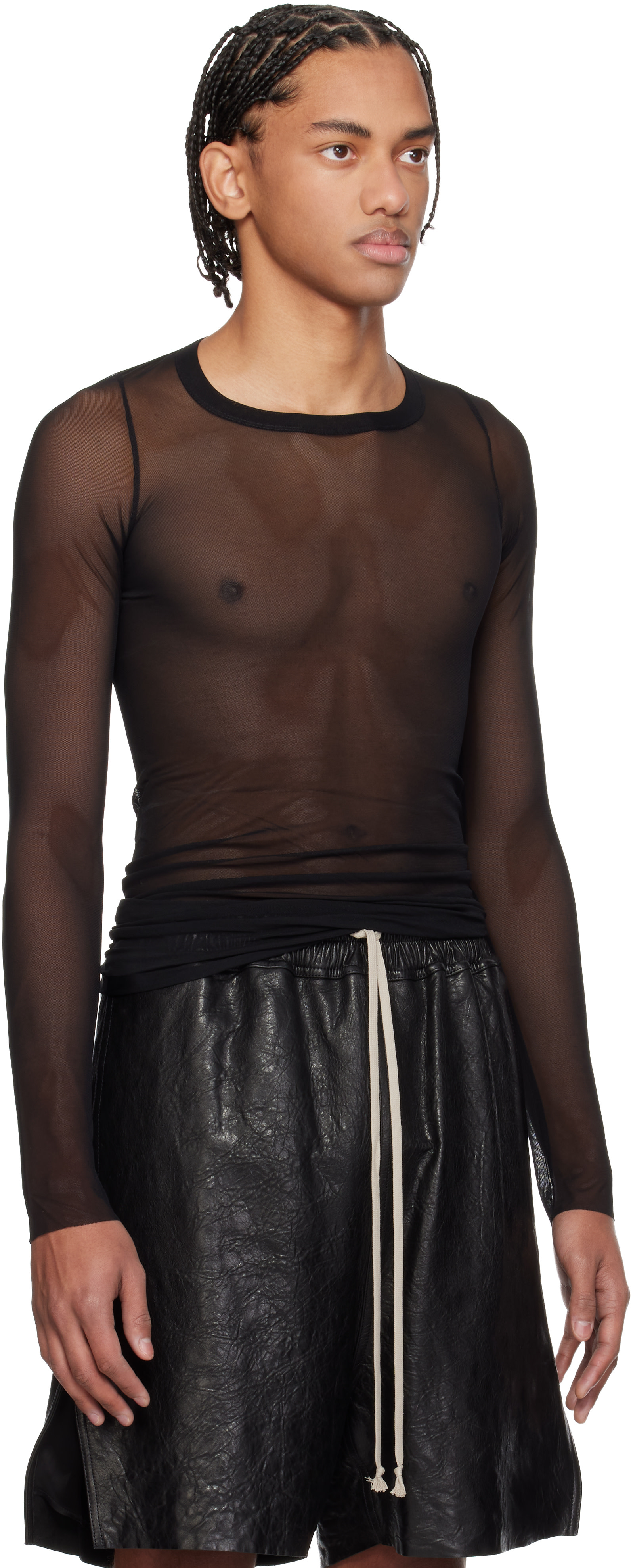 Rick Owens ブラック長袖トップス Rick Owens: ブラック Temple 長袖リブTシャツ | SSENSE 日本