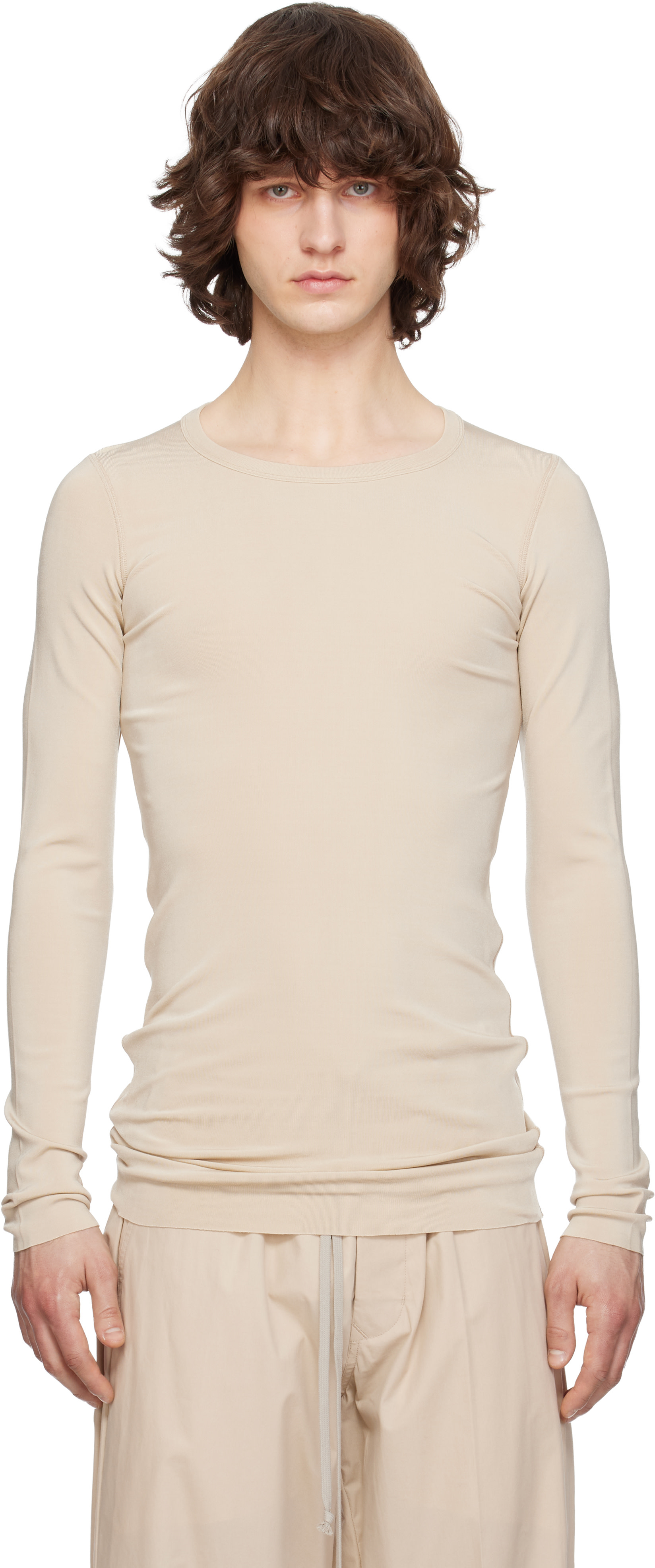 Rick Owens: ベージュ Temple Rib LS Tシャツ | SSENSE 日本