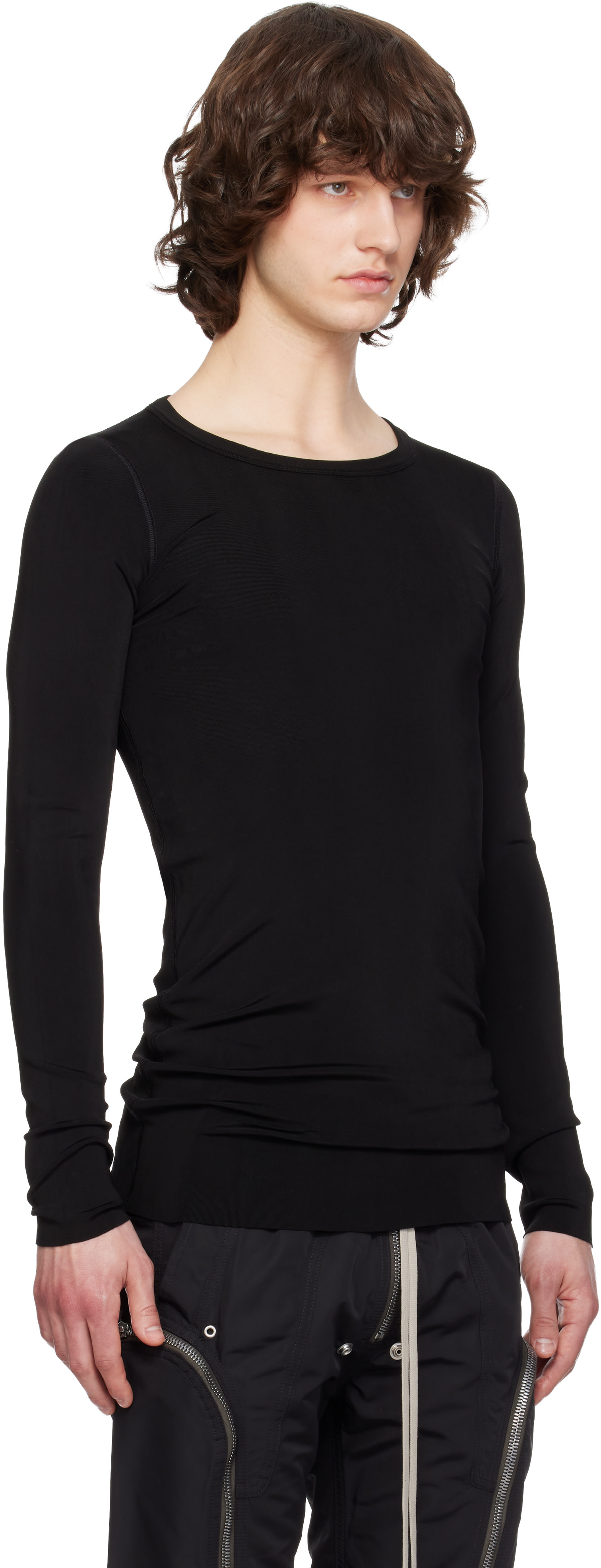 トップス 25SS Rick Owens  LS T BLACK UNI Rick Owens: Black Temple Rib LS T-shirt | SSENSE