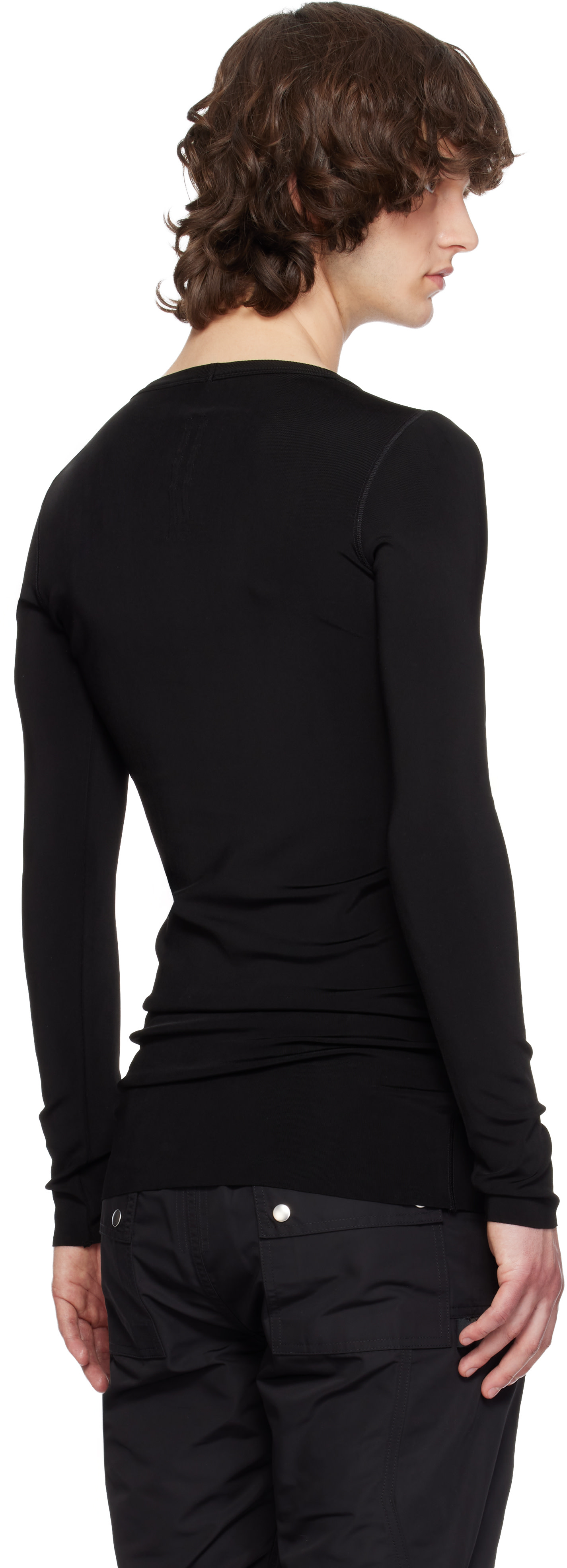 Rick Owens: ブラック Temple Rib LS Tシャツ | SSENSE 日本