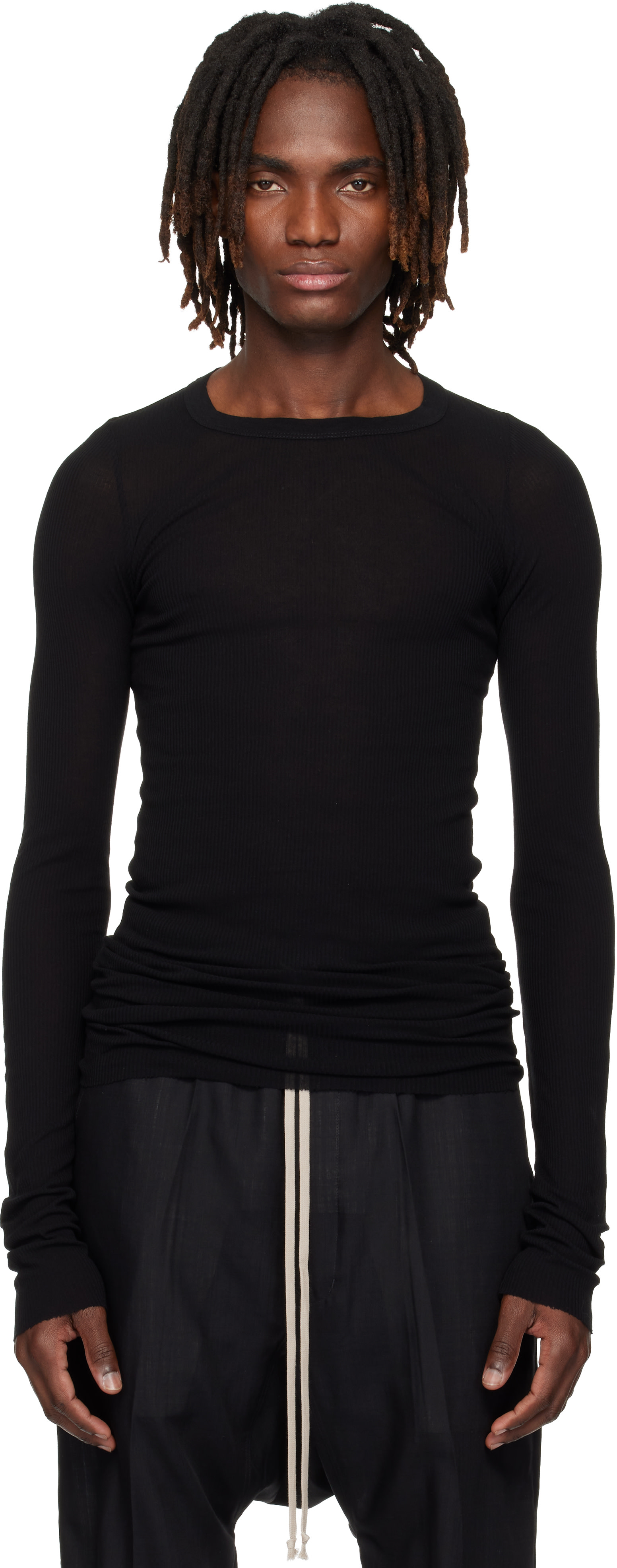 Rick Owens: Black Temple Rib LS T-shirt | SSENSE