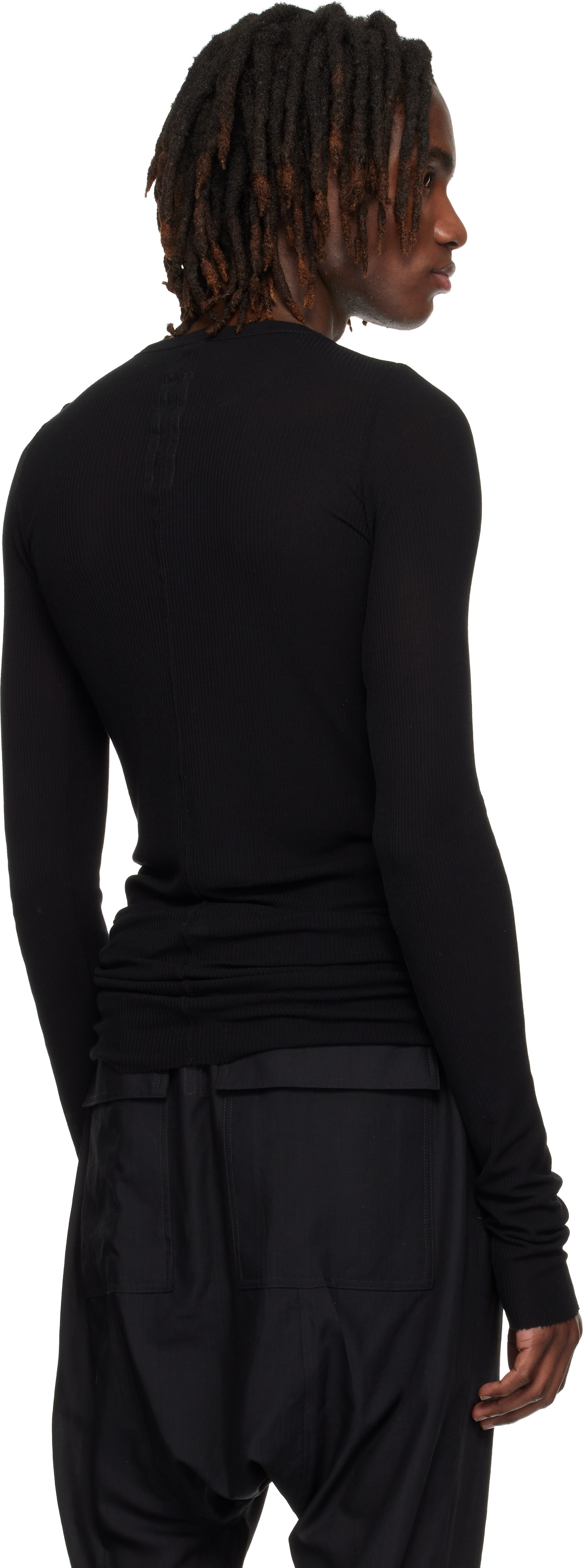 Rick Owens: ブラック Temple 長袖リブTシャツ | SSENSE 日本