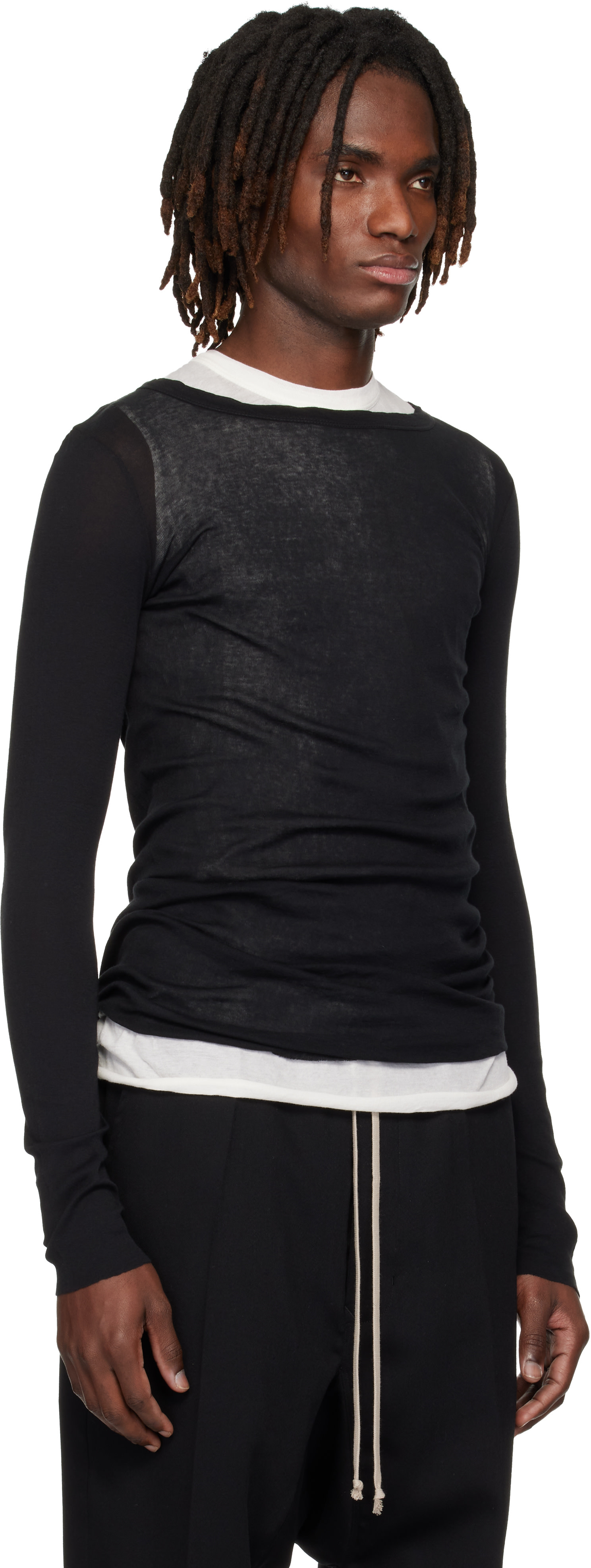 Rick Owens: ブラック Temple 長袖リブTシャツ | SSENSE 日本
