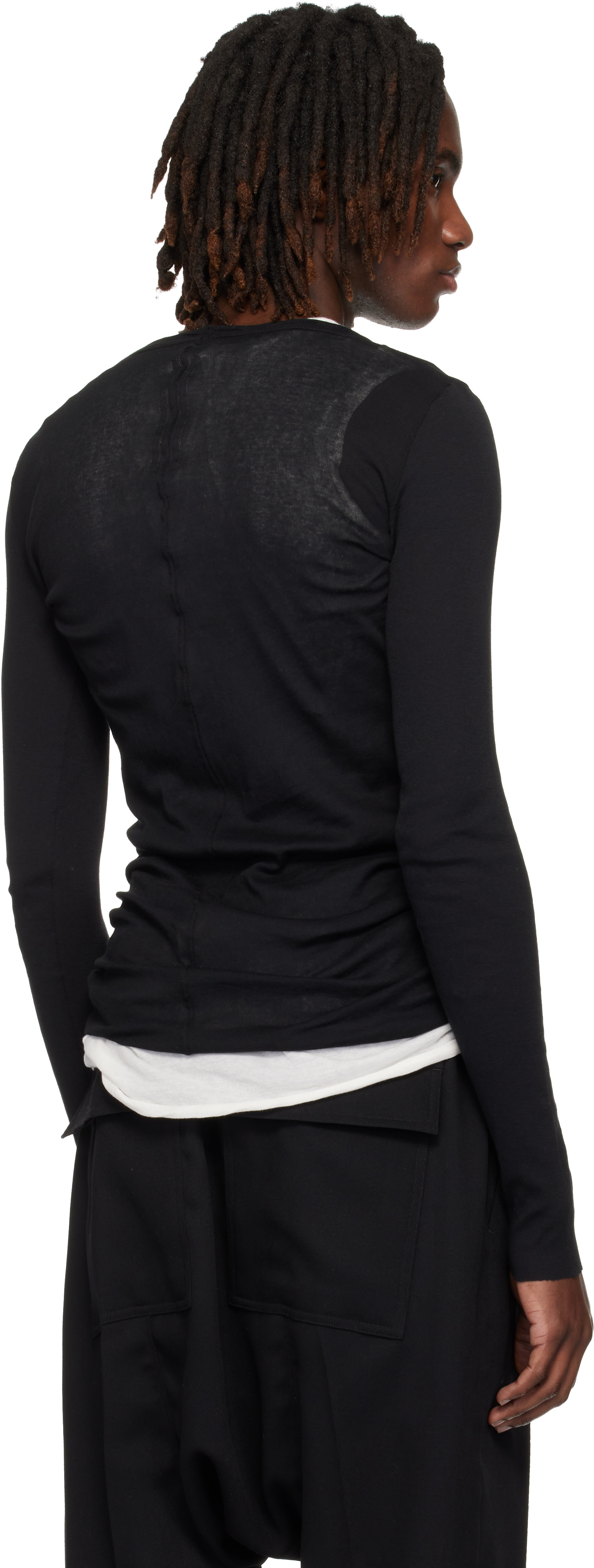 Rick Owens: Black Temple Rib LS T-shirt | SSENSE