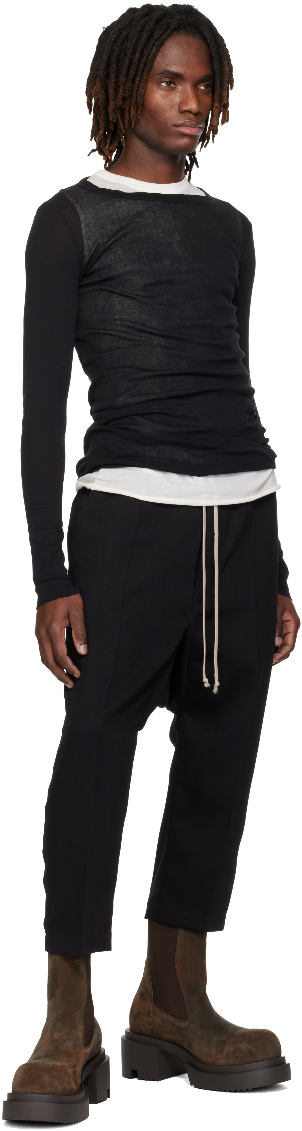 Rick Owens: ブラック Temple 長袖リブTシャツ | SSENSE 日本