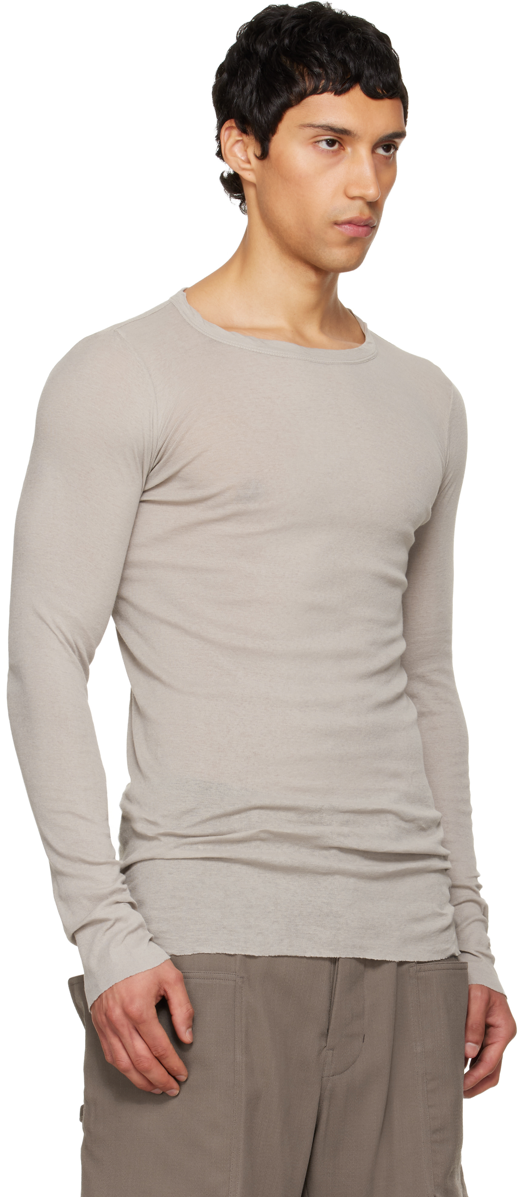 Rick Owens: Gray Temple Rib LS T-shirt | SSENSE