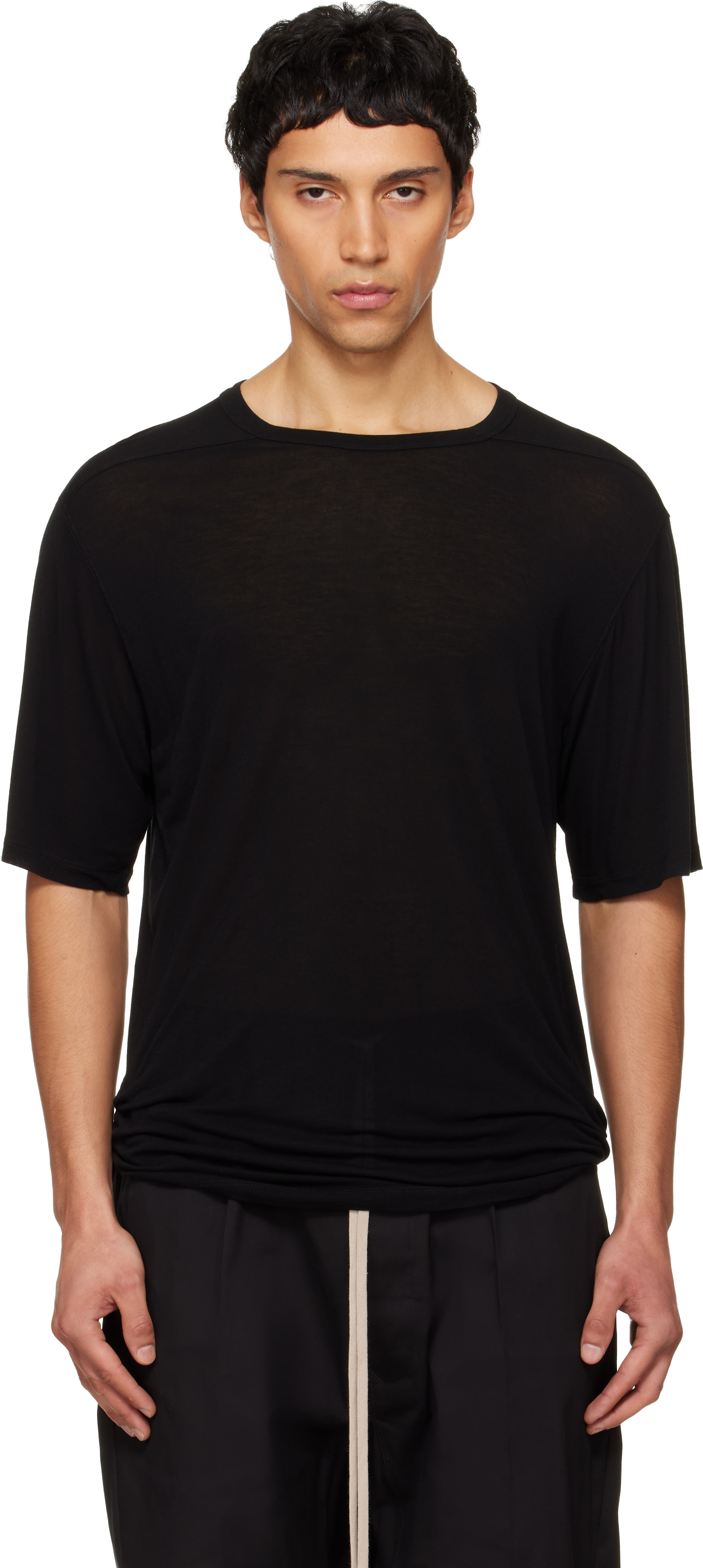 Rick Owens: Black Temple Brad Silk T-shirt | SSENSE
