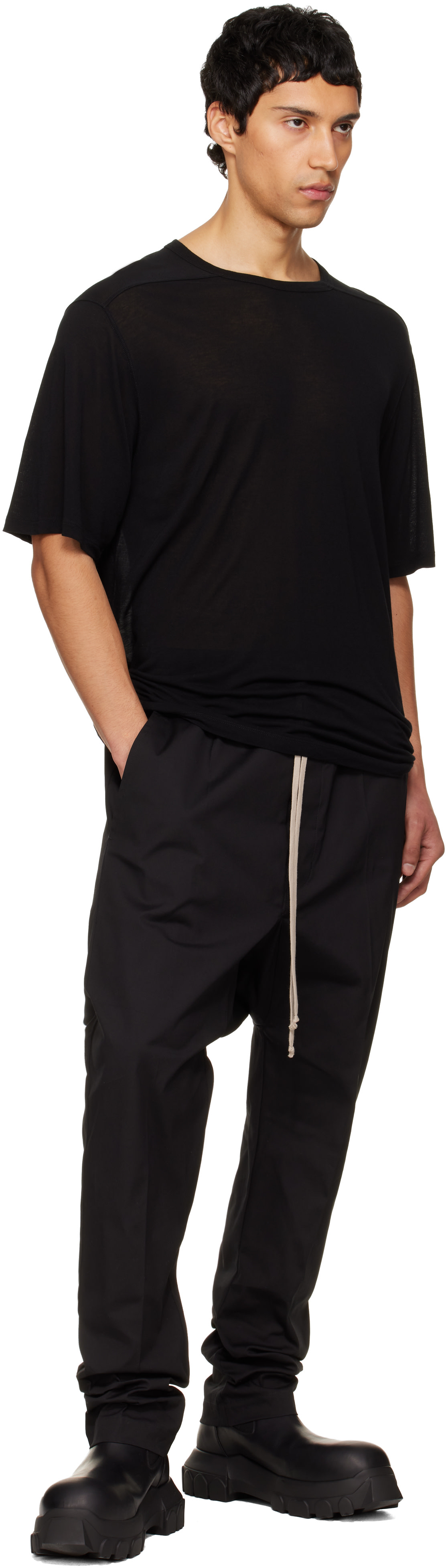 Rick Owens: Black Temple Brad Silk T-shirt | SSENSE