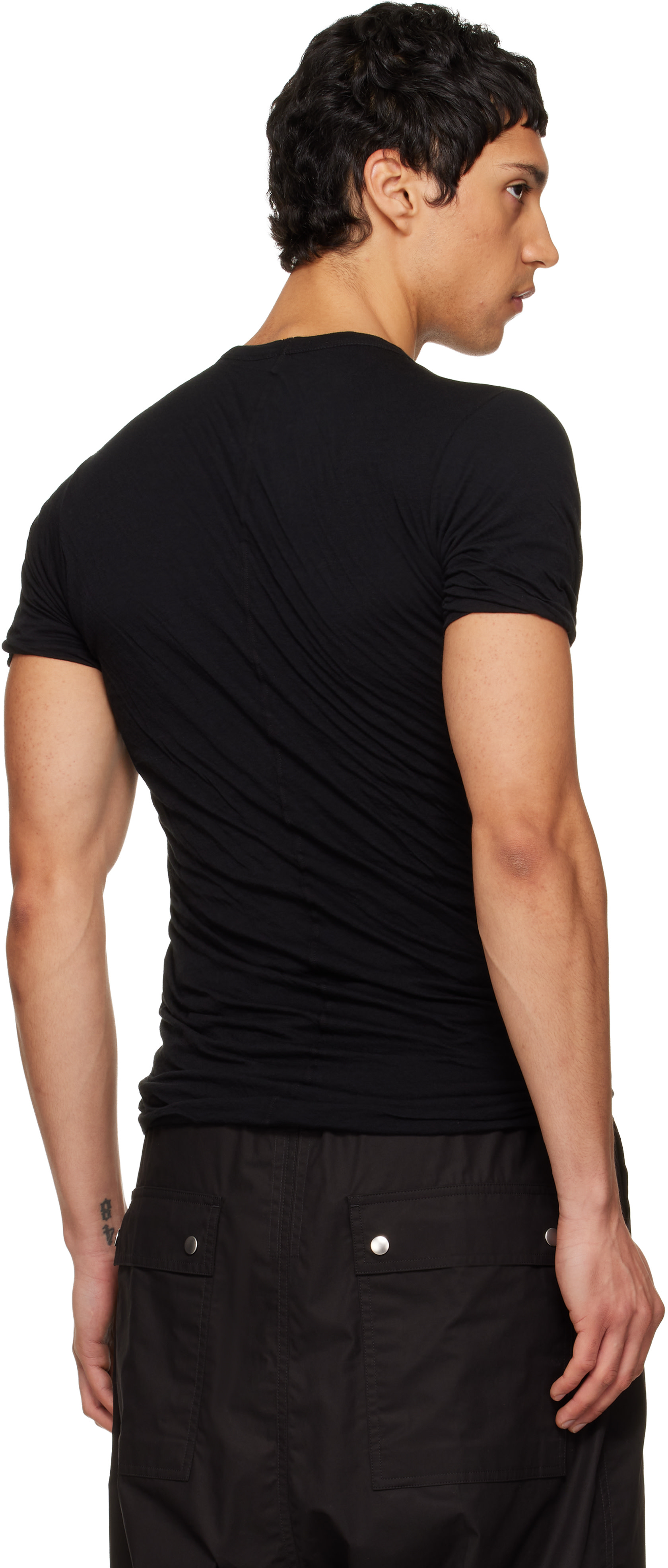 Rick Owens: ブラック Temple Double Tシャツ | SSENSE 日本