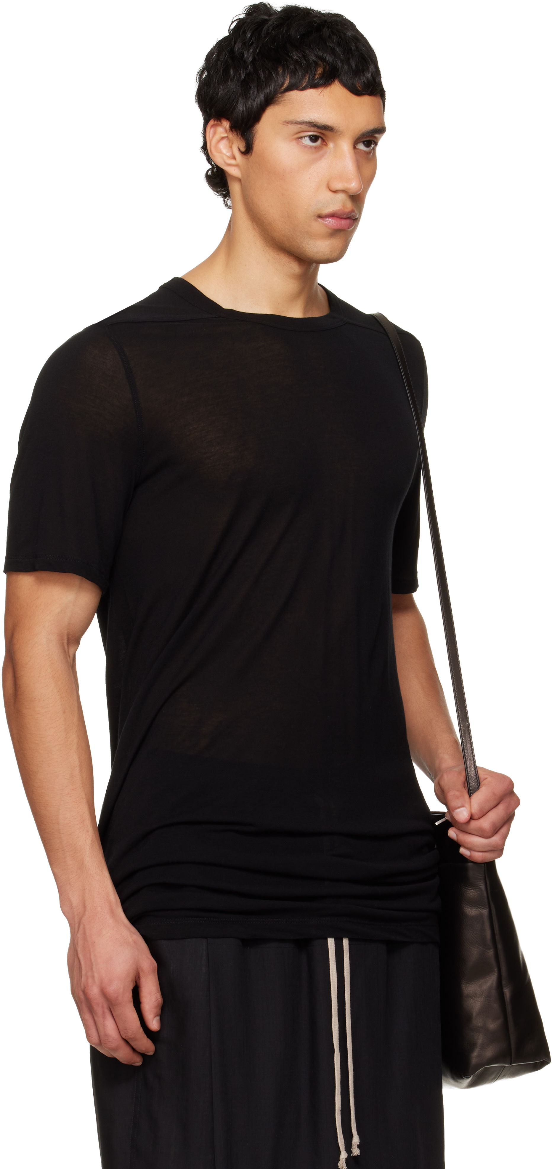Rick Owens: Black Temple Level Silk T-shirt | SSENSE