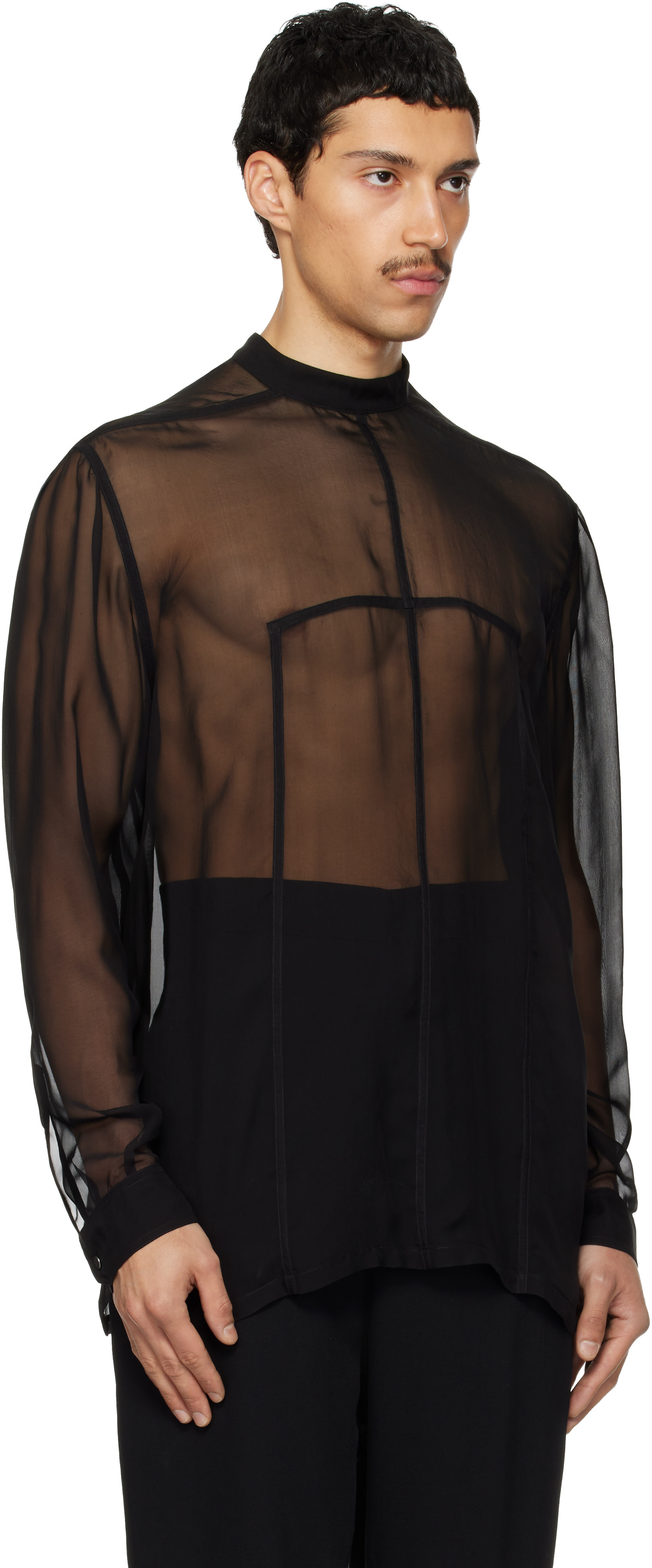 Rick Owens - 블랙 템플 실크 쉬폰 포크 쉴드 탑