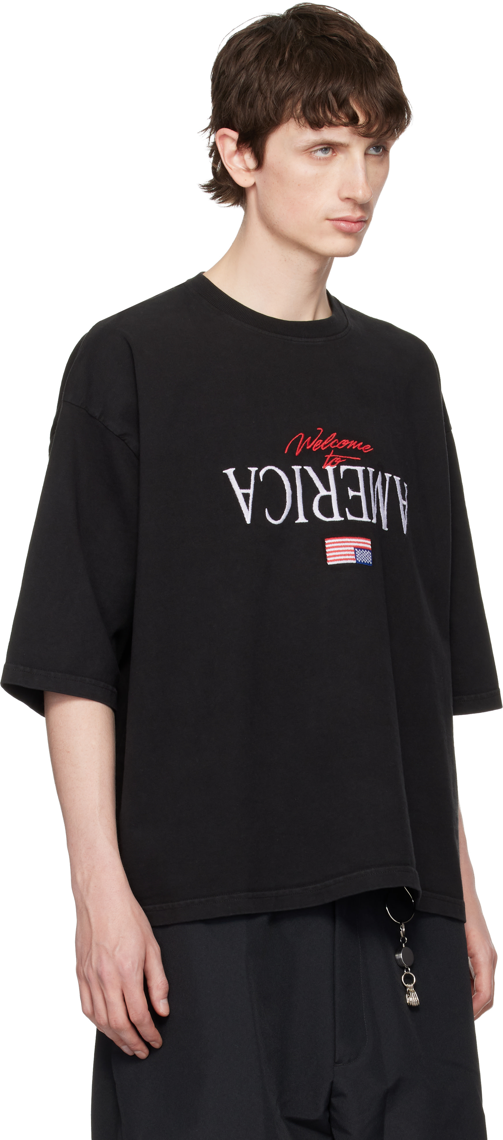 【確実本物】WILLY CHAVARRIA AMÉRICA メッシュシャツ WILLY CHAVARRIA: Black 'Welcome To America' Buffalo T-shirt | SSENSE