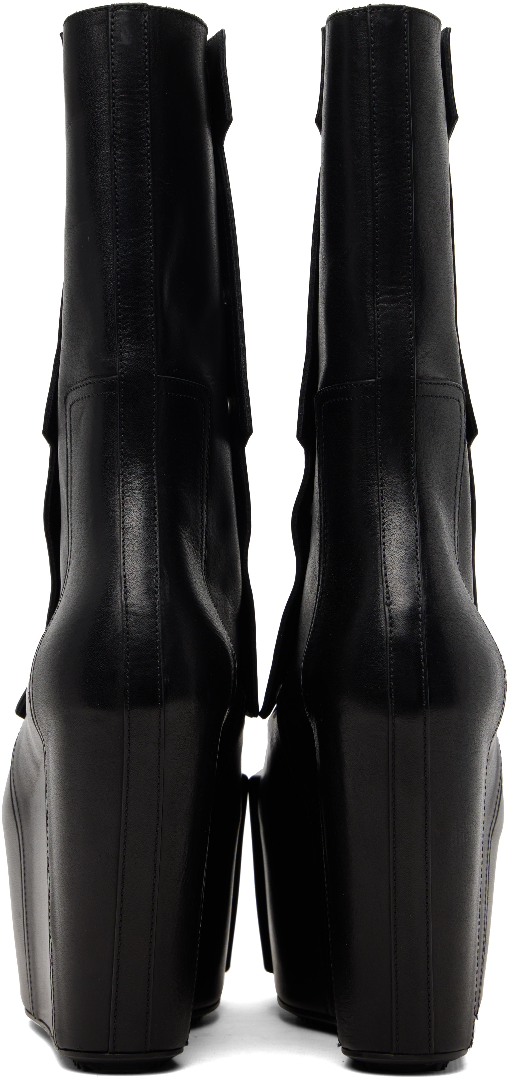 Rick Owens: Black Temple Grilled Moto Wedge Boots | SSENSE