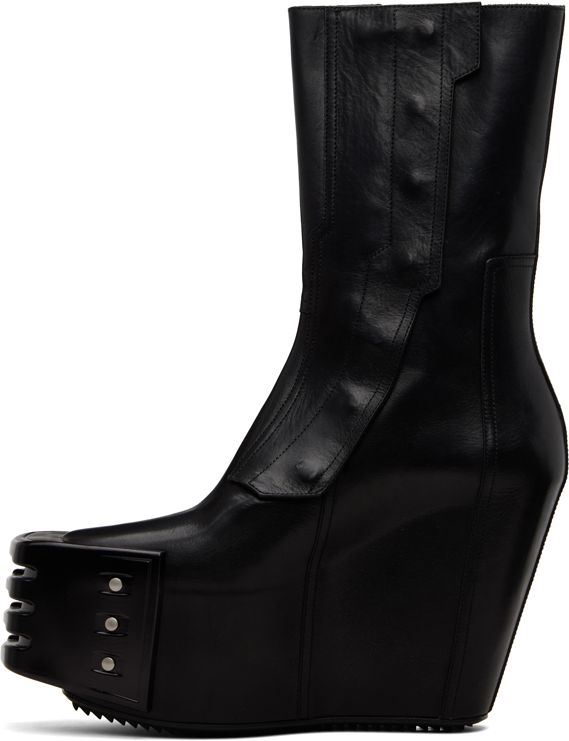 Rick Owens: Black Temple Grilled Moto Wedge Boots | SSENSE