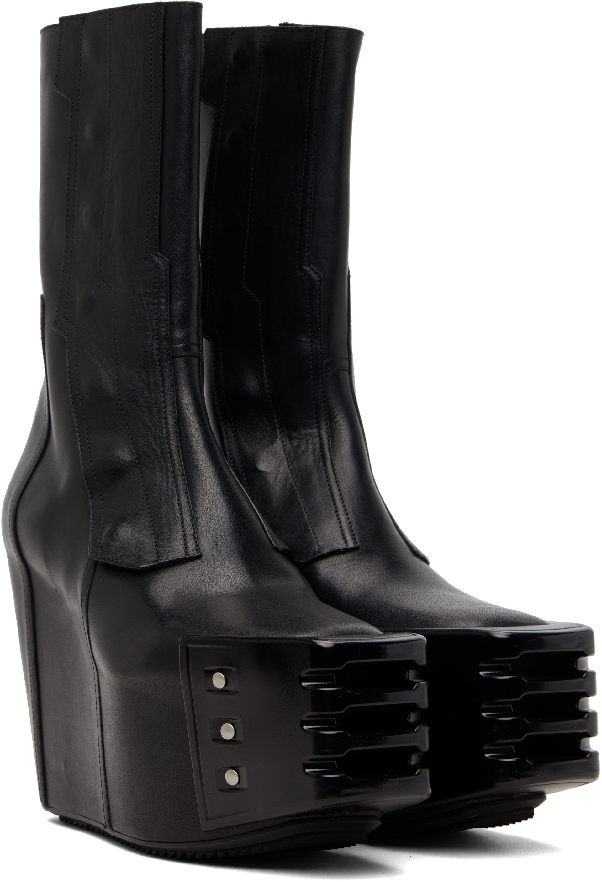 Rick Owens: ブラック Temple Grilled Moto ウェッジブーツ | SSENSE 日本