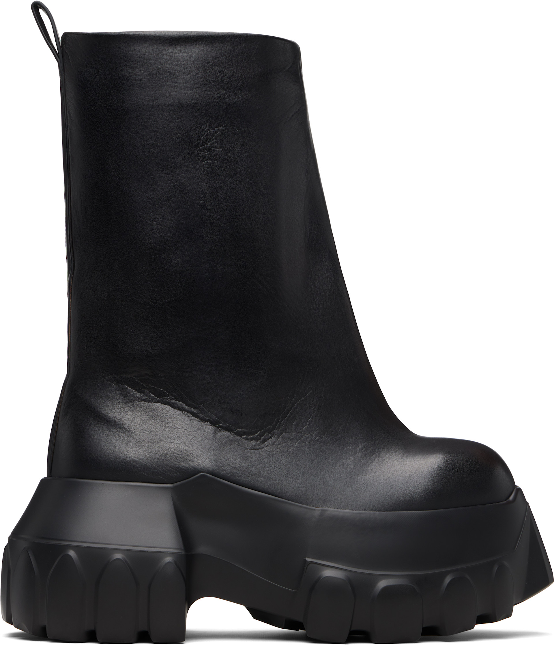 靴 RICK OWENS TEMPLE FLARED MEGA TRACTOR Rick Owens: ブラック Temple Flared Mega Tractor ブーツ | SSENSE 日本