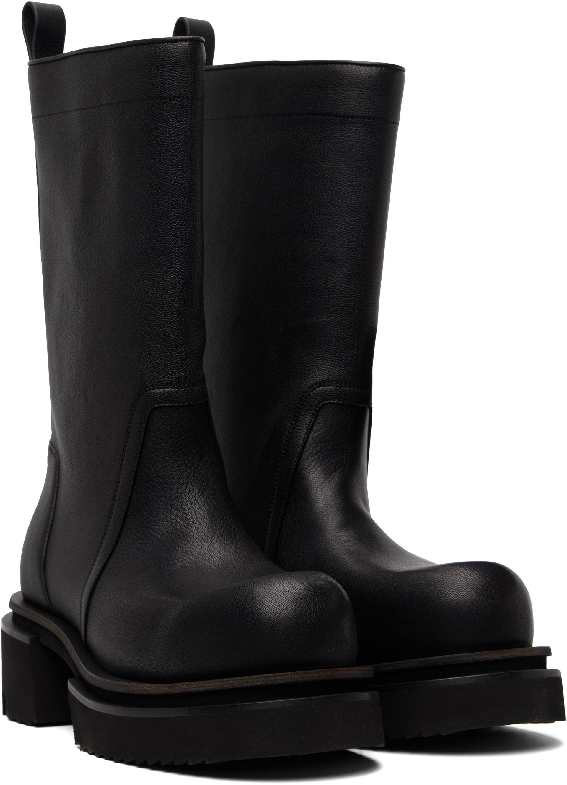 Rick Owens: Black Temple Calf Pull On Bogun Boots | SSENSE Denmark