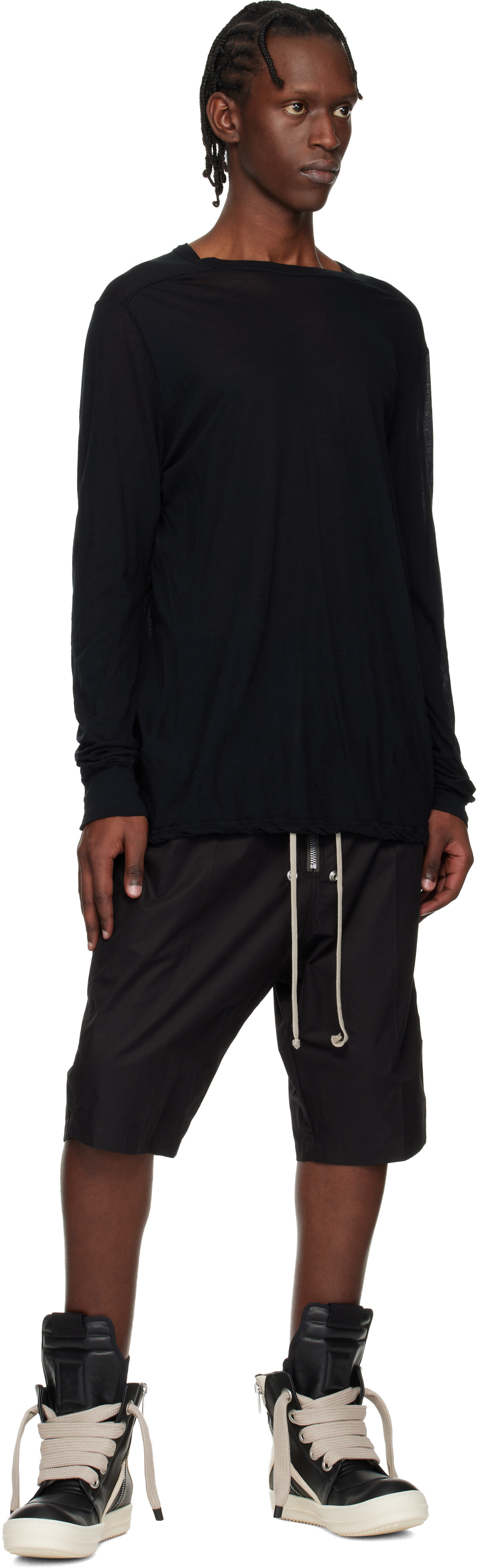 Rick Owens: ブラック Temple Jumbolace Geobasket スニーカー Rick Owens: ブラック Temple Jumbolace Geobasket スニーカー