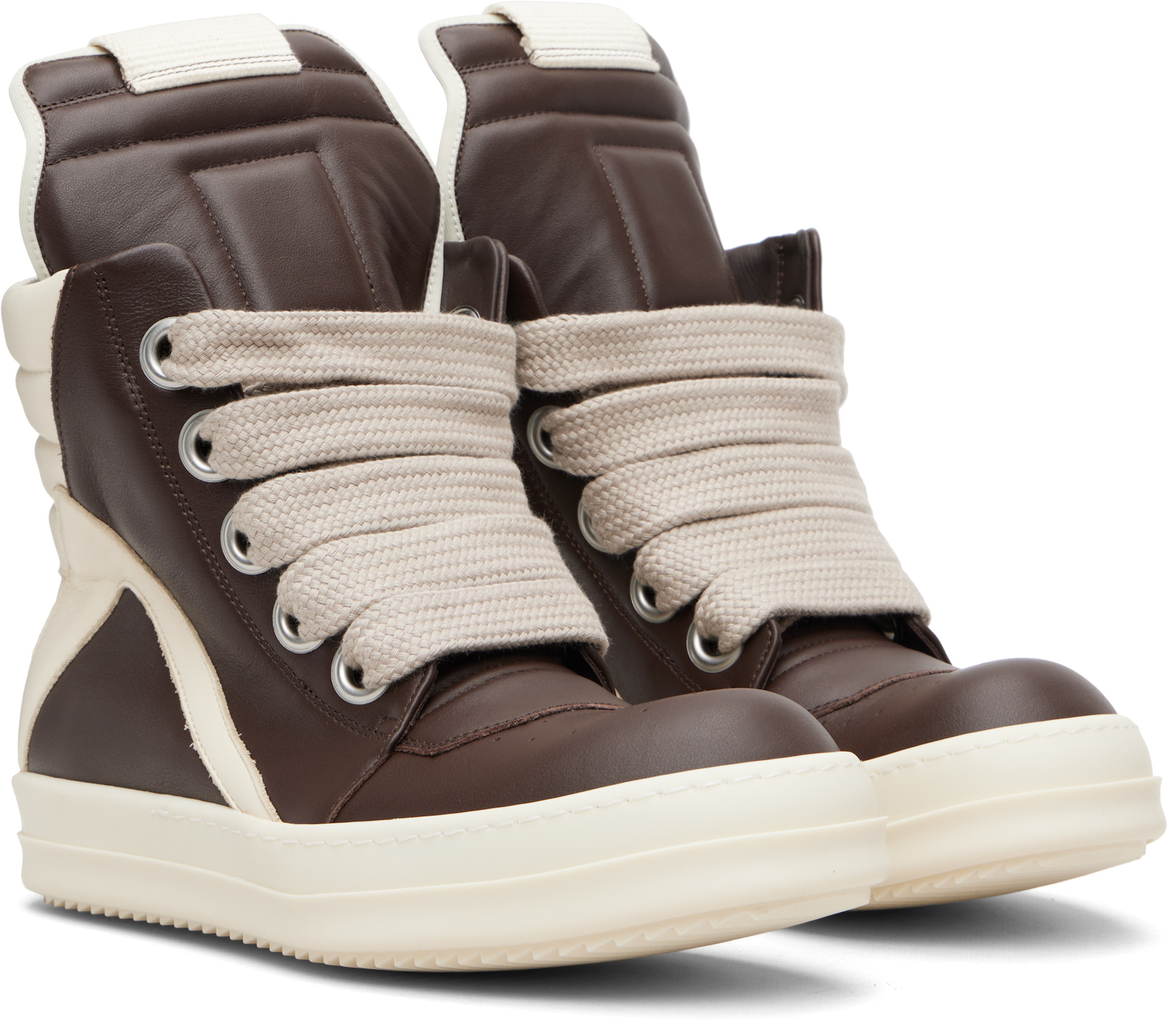 Rick Owens: Brown Temple Jumbolace Geobasket Sneakers | SSENSE