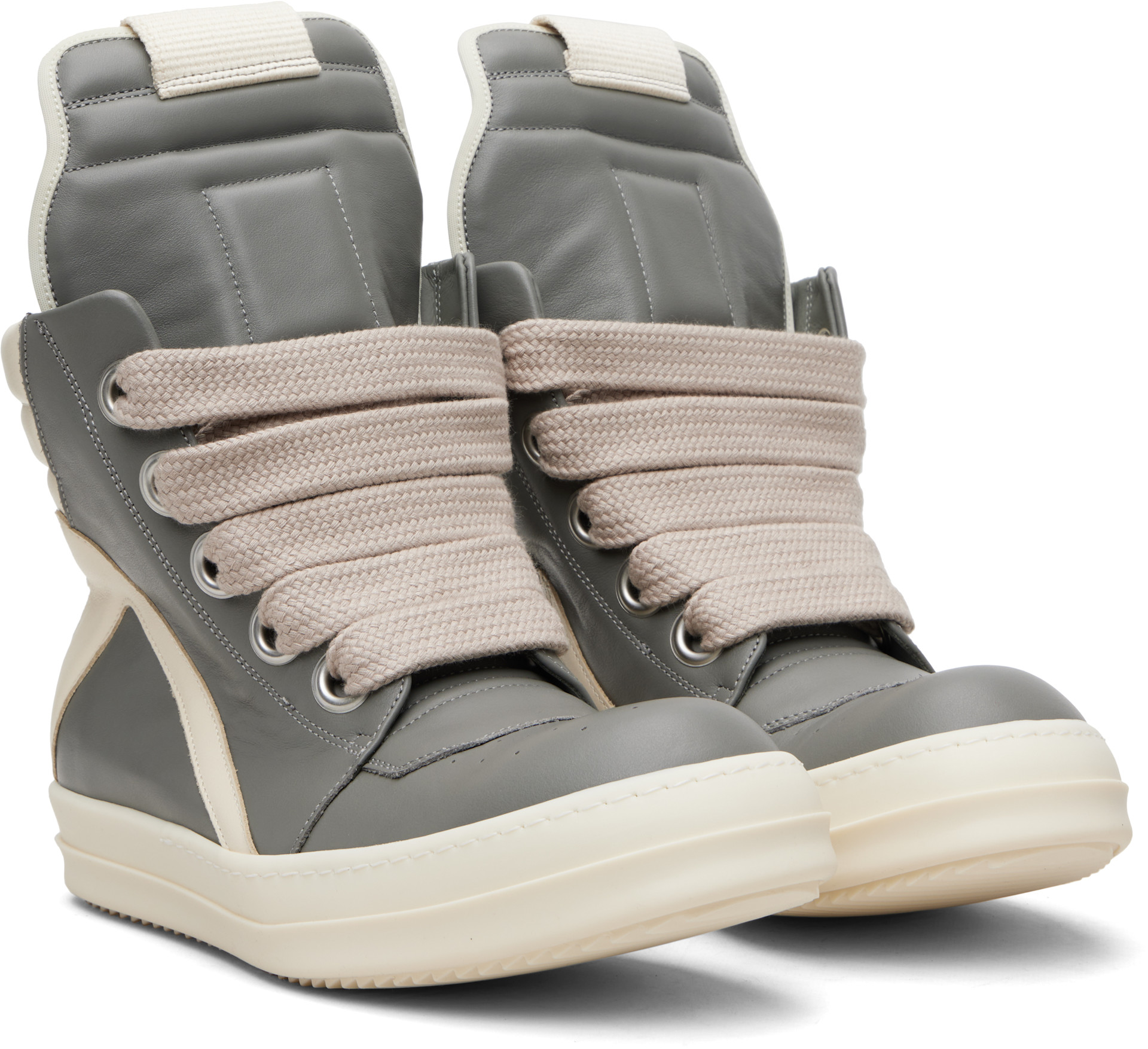Rick Owens: Gray Temple Jumbolace Geobasket Sneakers | SSENSE