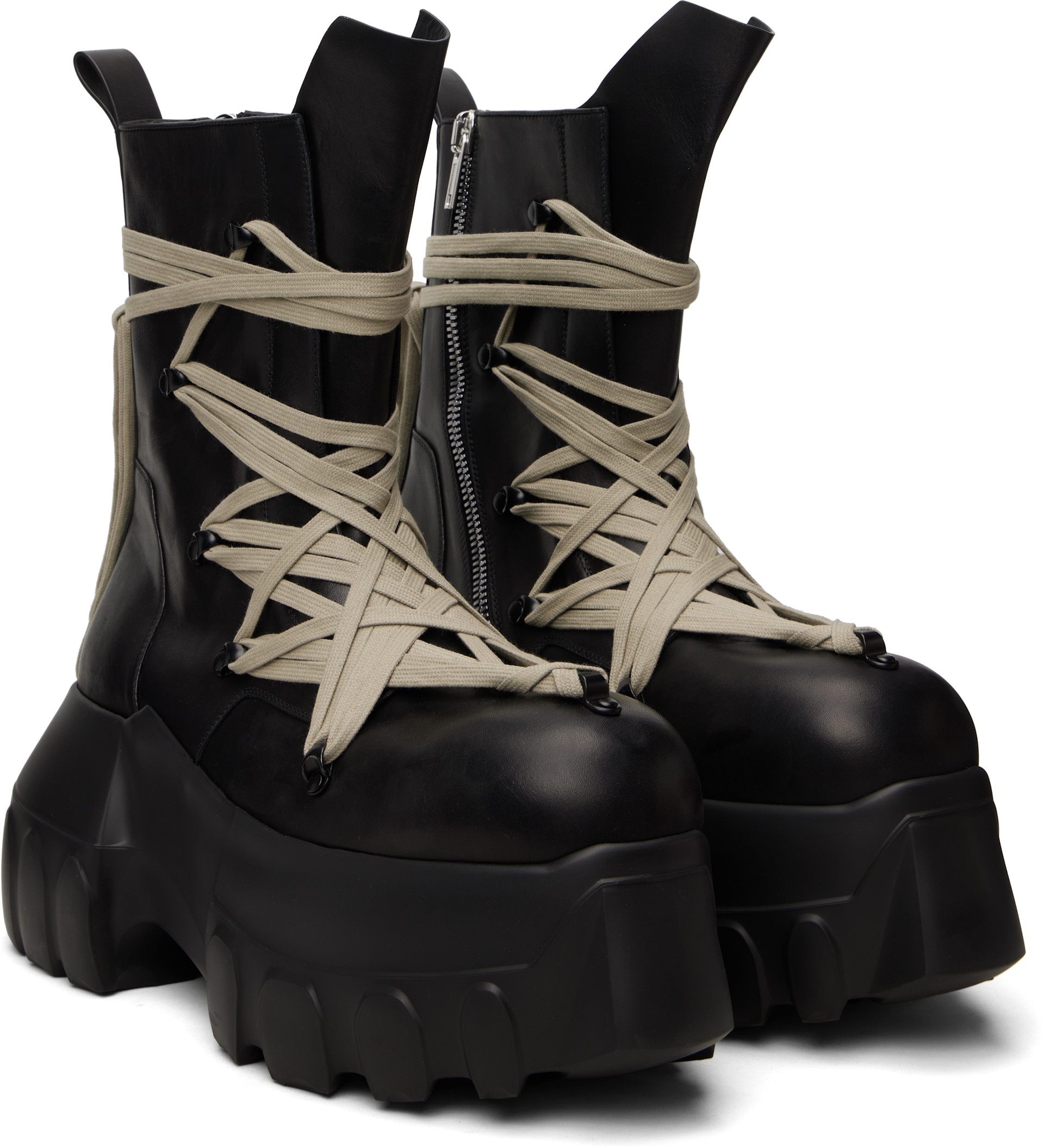 Rick Owens: Black Temple Megalaced Mega Tractor Boots | SSENSE