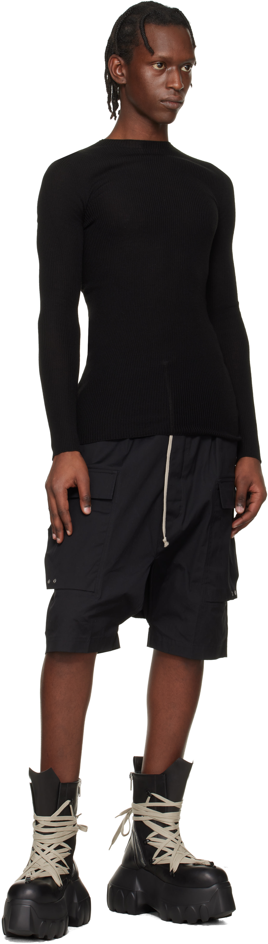 Rick Owens: Black Temple Megalaced Mega Tractor Boots | SSENSE