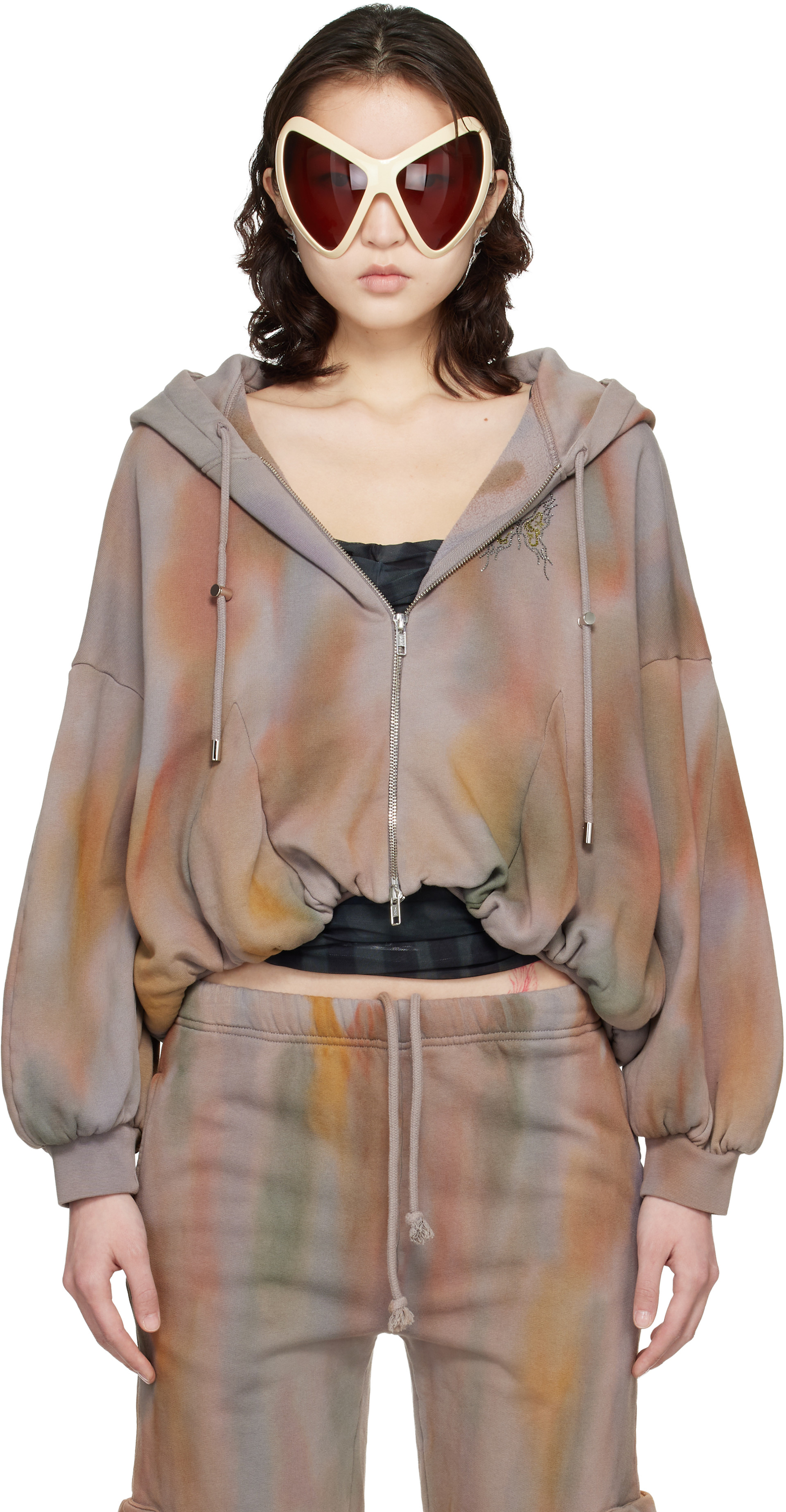 Collina Strada: Gray Gathered Zip Up Hoodie | SSENSE