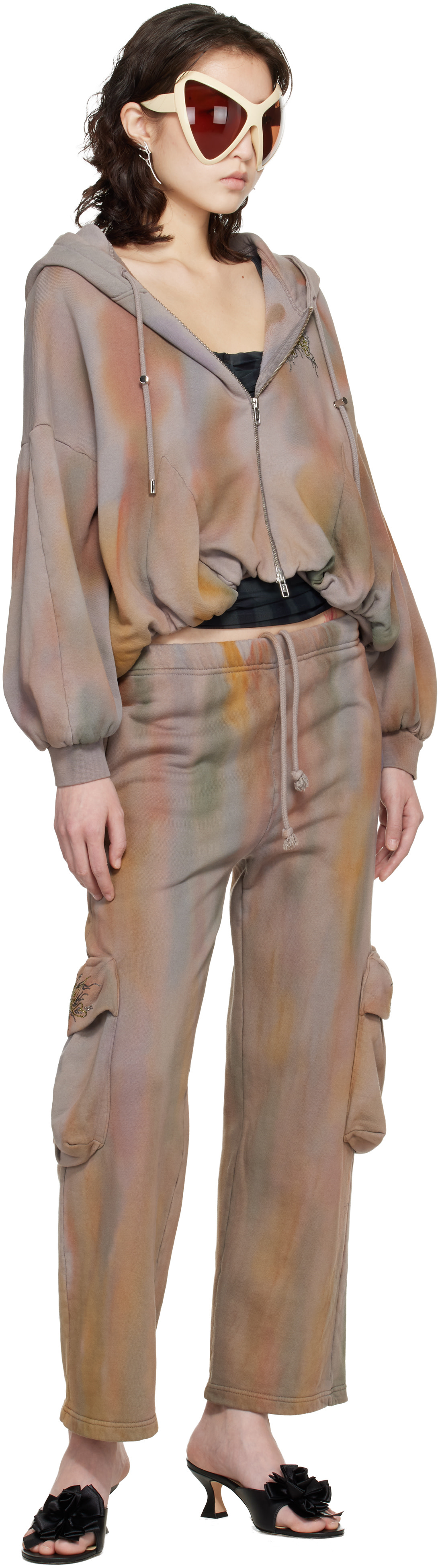 Collina Strada: Gray Gathered Zip Up Hoodie | SSENSE