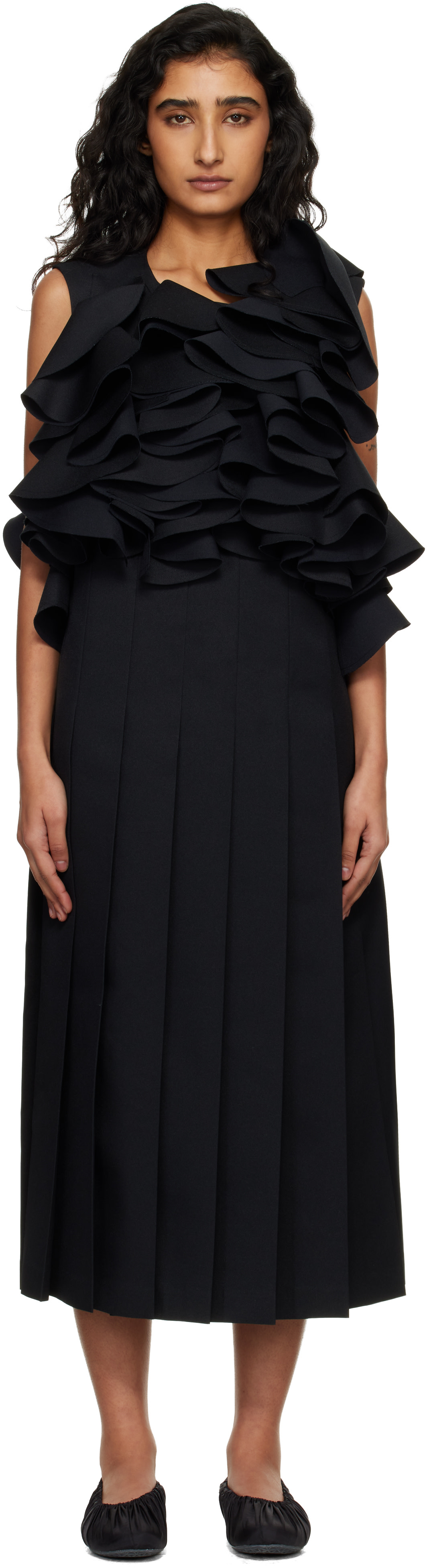 Comme des Garçons - Robe midi noire en sergé