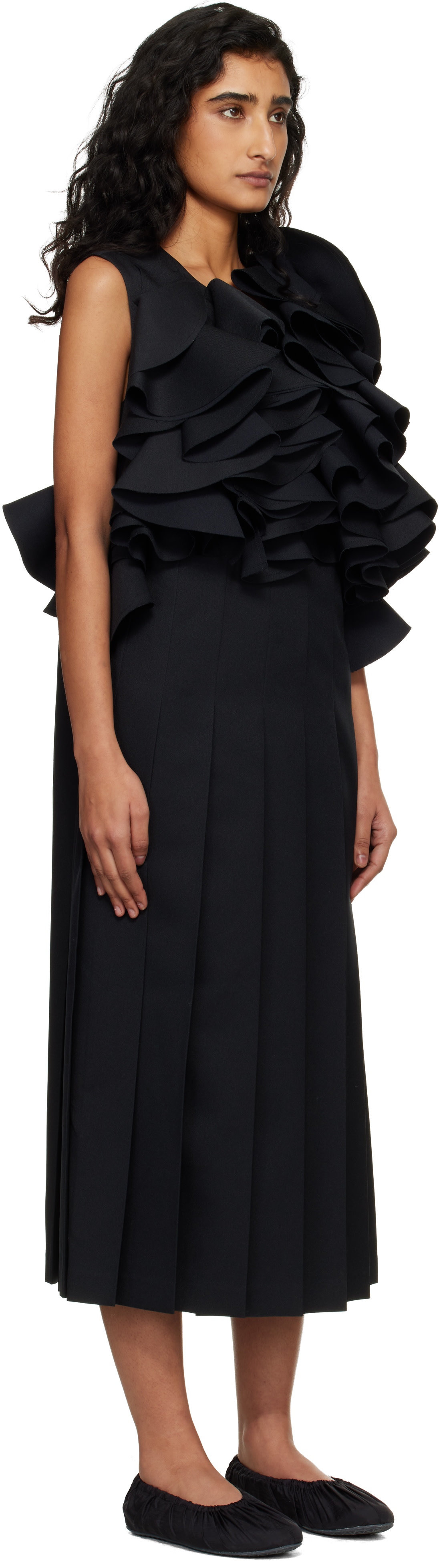 Comme des Garçons - Robe midi noire en sergé