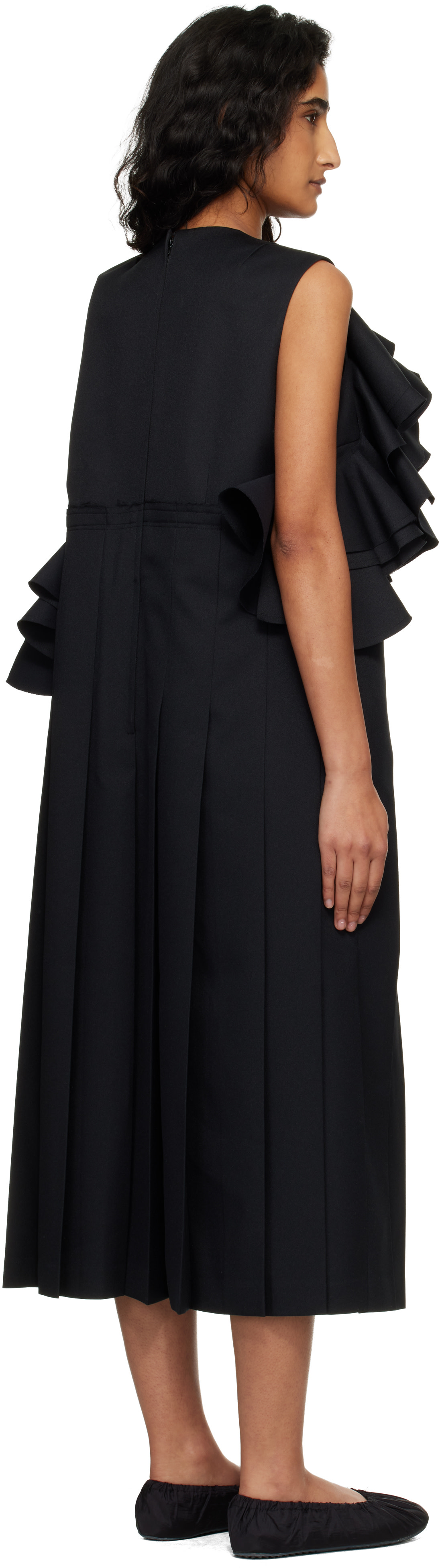Comme des Garçons - Robe midi noire en sergé