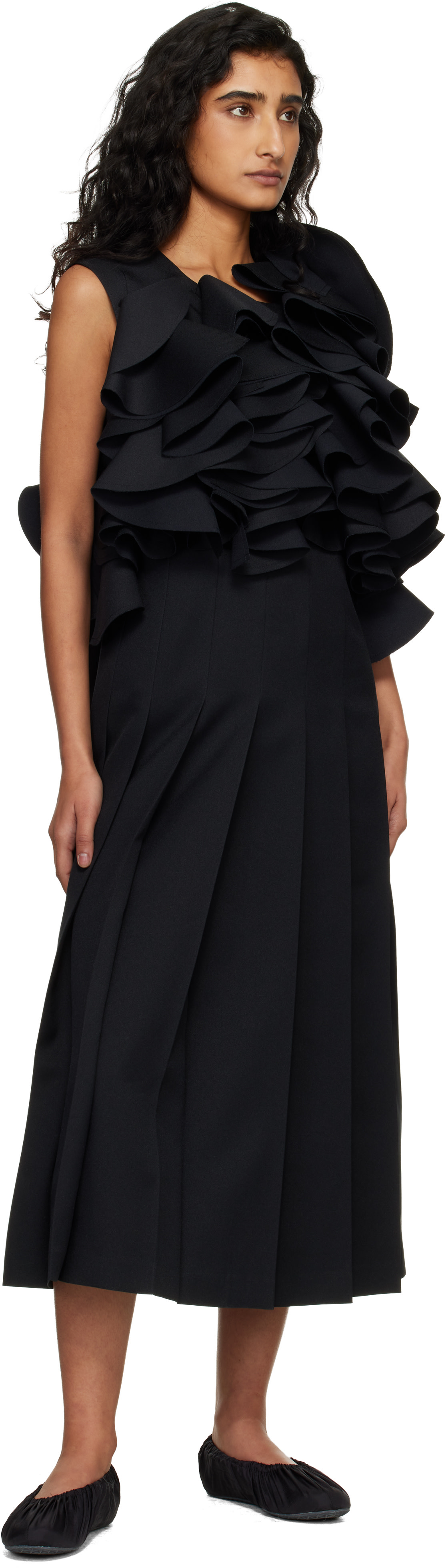 Comme des Garçons - Robe midi noire en sergé