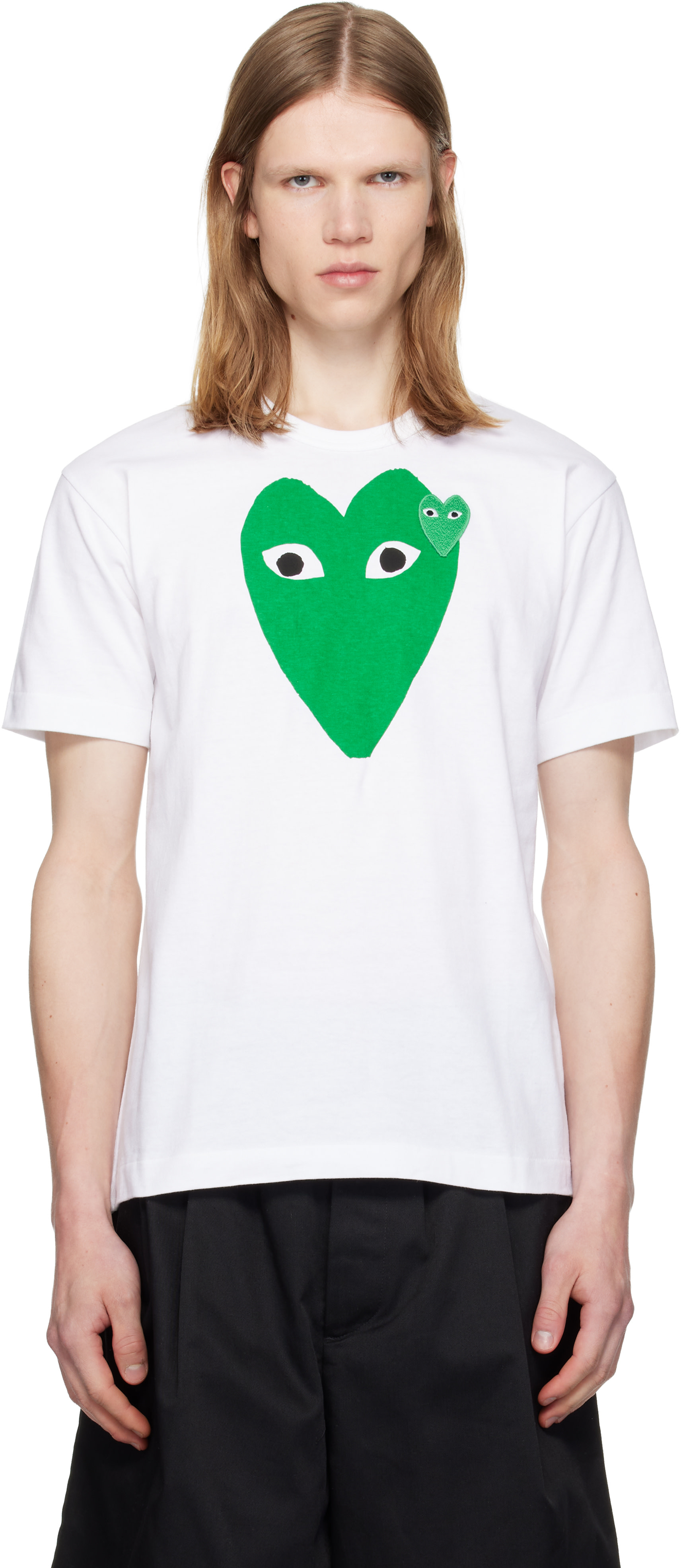 COMME des GARÇONS PLAY: White 'Green Emblem Green Heart' T-shirt