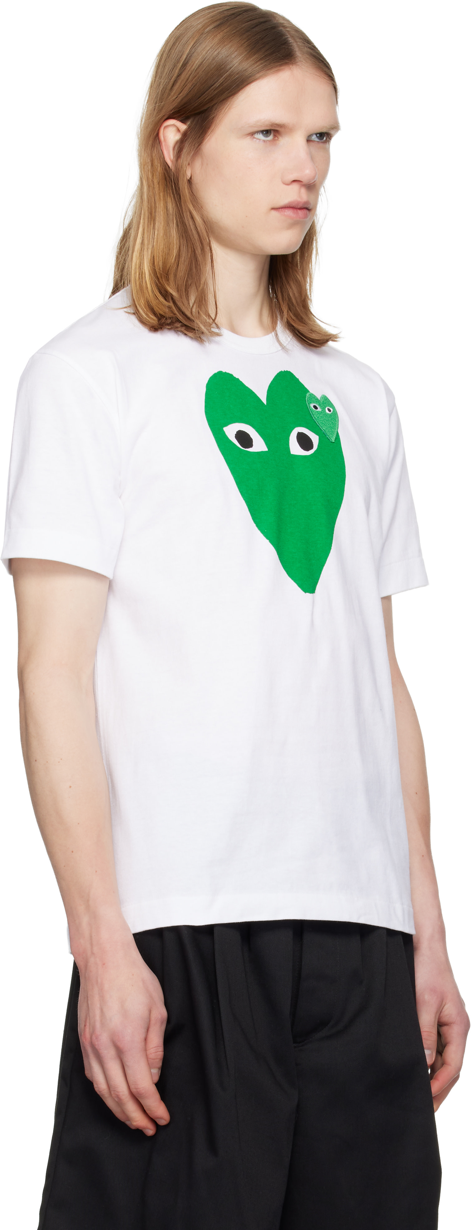 PLAY COMME des GARCONS ハート Tシャツ 緑 S COMME des GARÇONS PLAY: White 'Green Emblem Green Heart' T-shirt