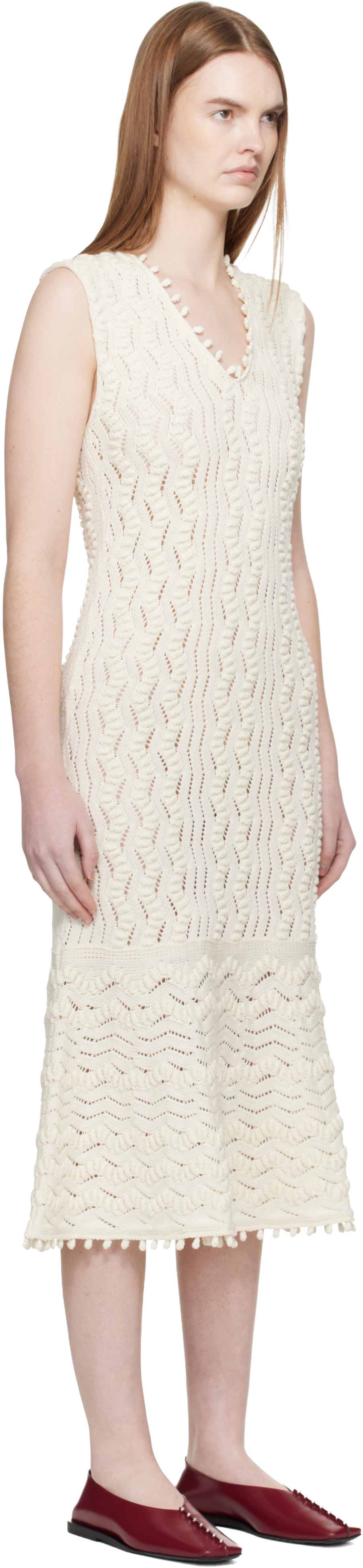 Jil Sander - Robe midi blanc cassé en pointelle