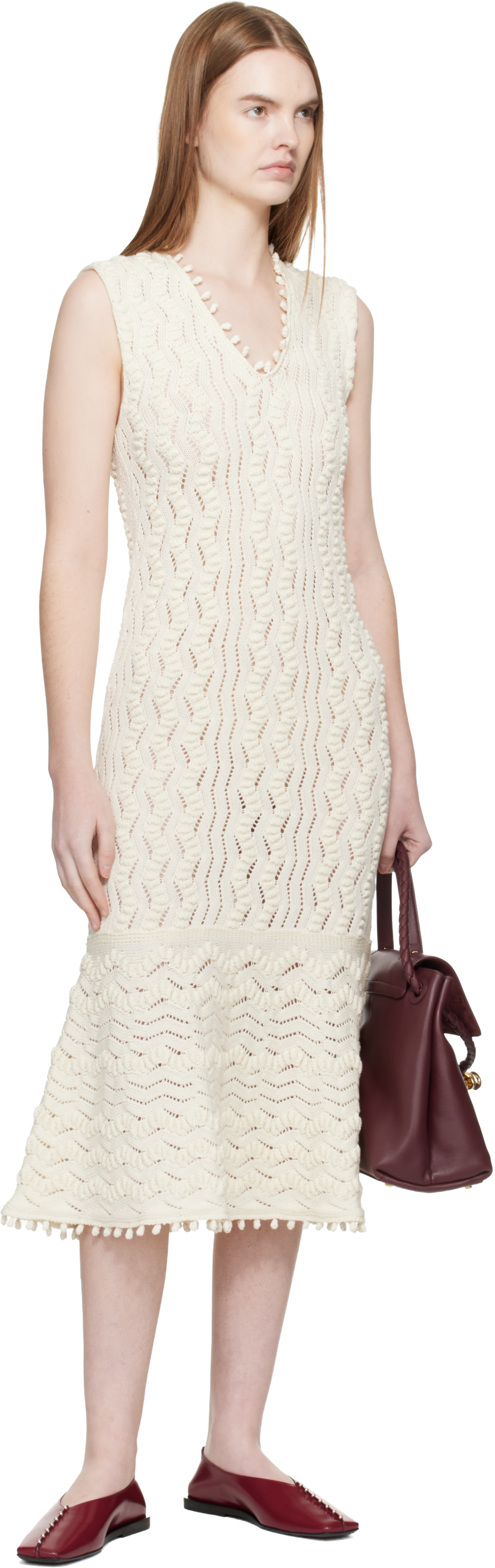Jil Sander - Robe midi blanc cassé en pointelle