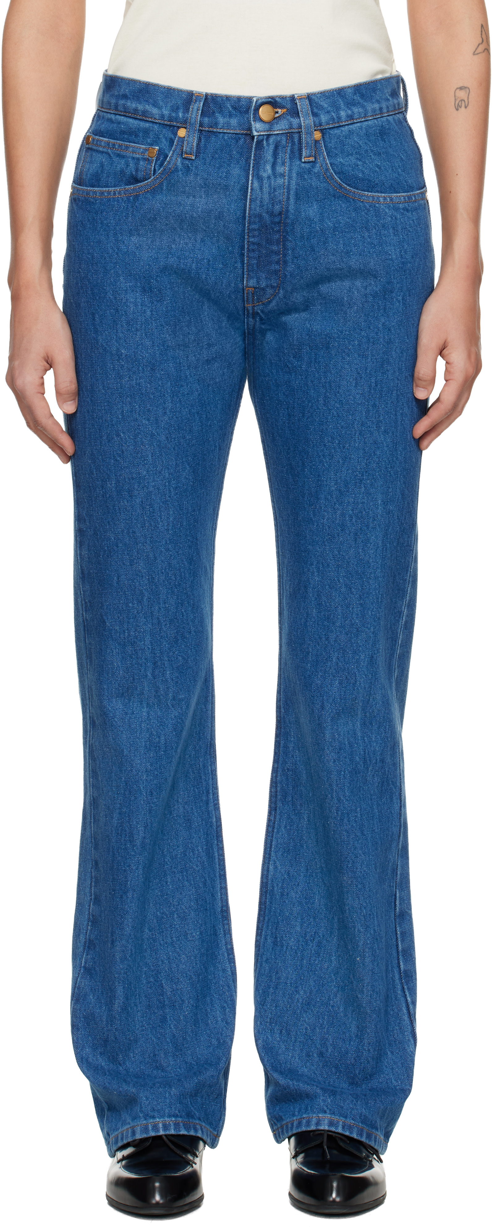 Jil Sander - Jean évasé bleu en denim