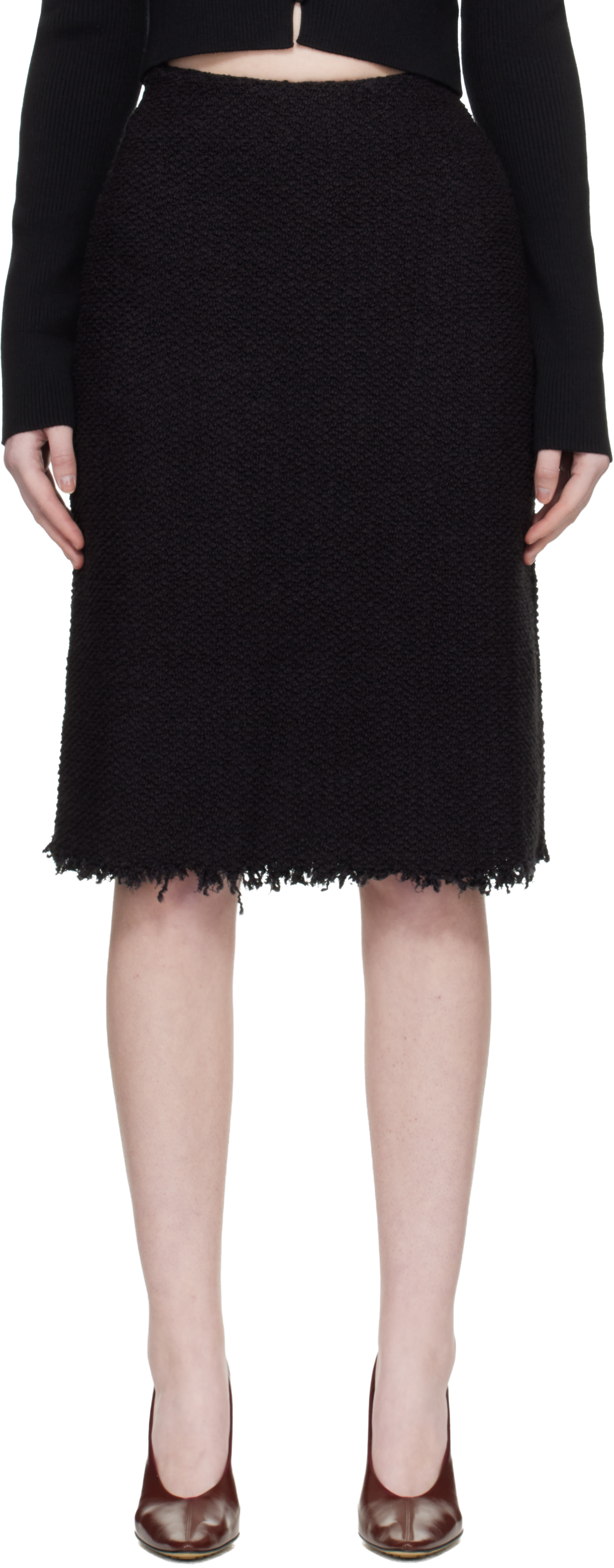 Jil Sander - Jupe midi noire à bords effilochés