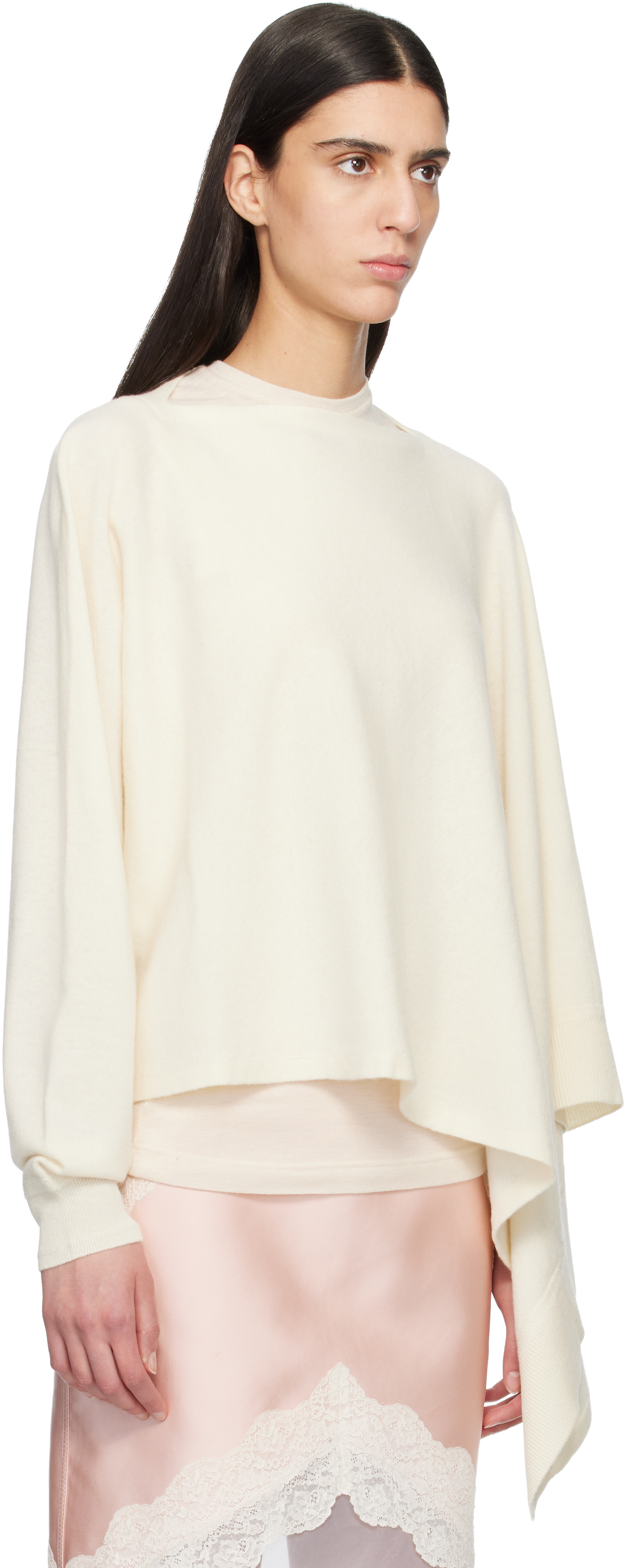 Jil Sander - Pull de style cape blanc cassé à manche unique