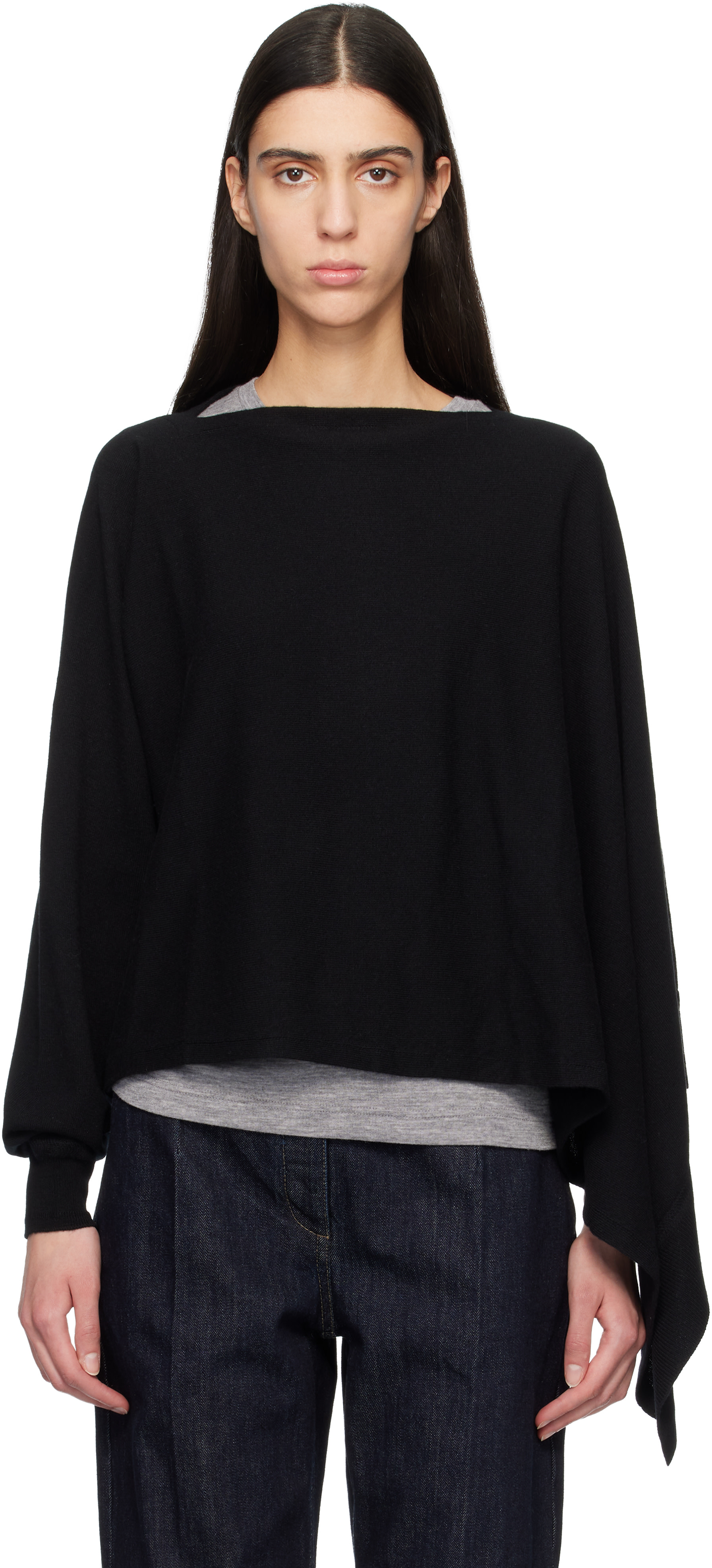 Jil Sander - Pull de style cape noir à manche unique
