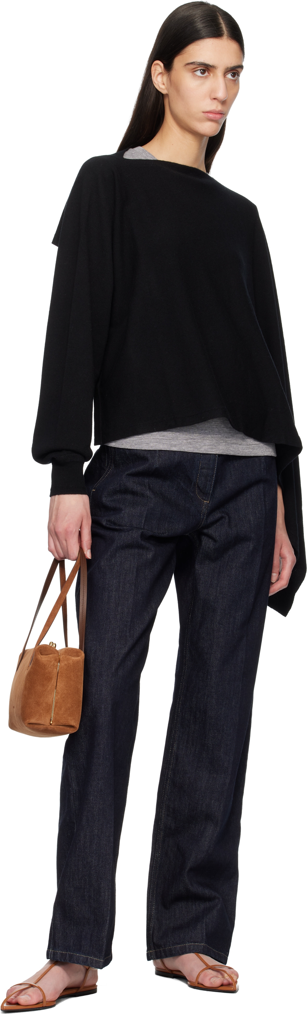 Jil Sander - Pull de style cape noir à manche unique