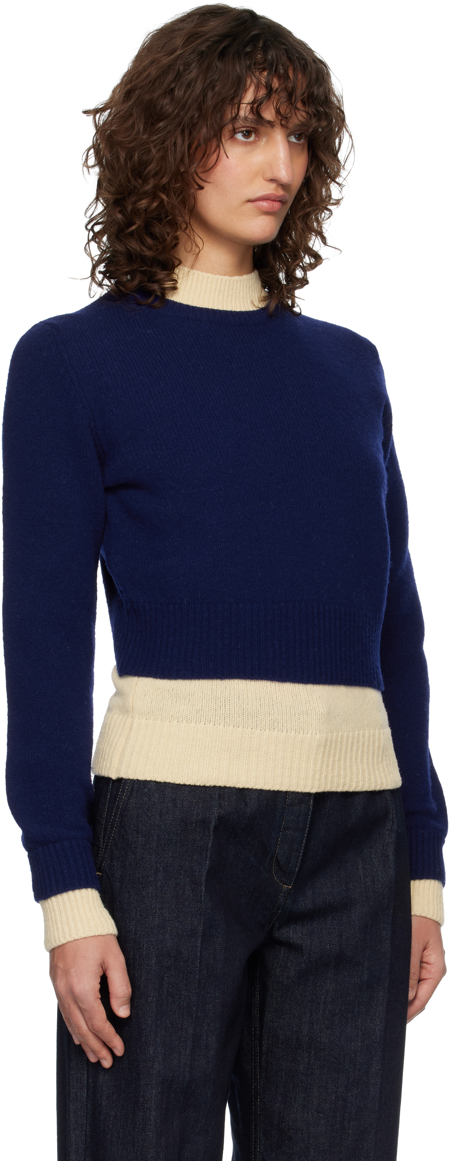 JIL SANDER - JIL SANDER NAVY ウール100%プルオーバーニット　アイボリー　S Jil Sander: Blue & Off-White Wool Mock-Neck Sweater | SSENSE India