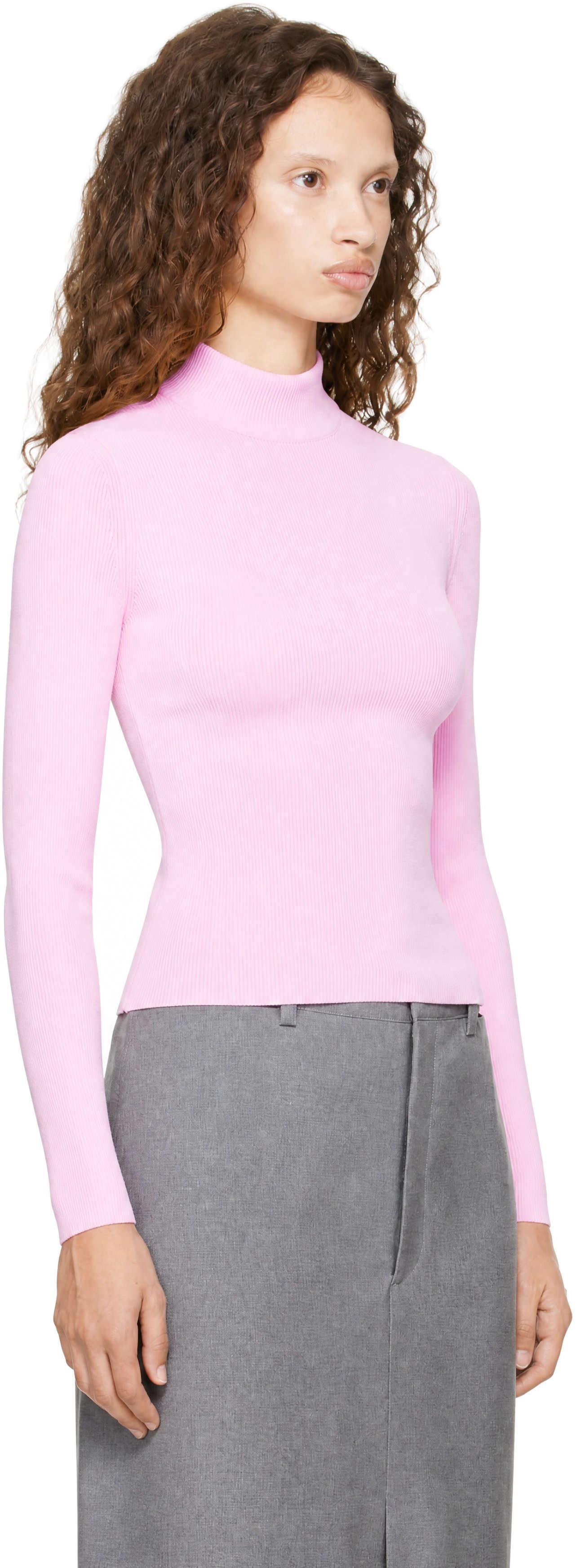 Jil Sander - Pull rose à col cheminée