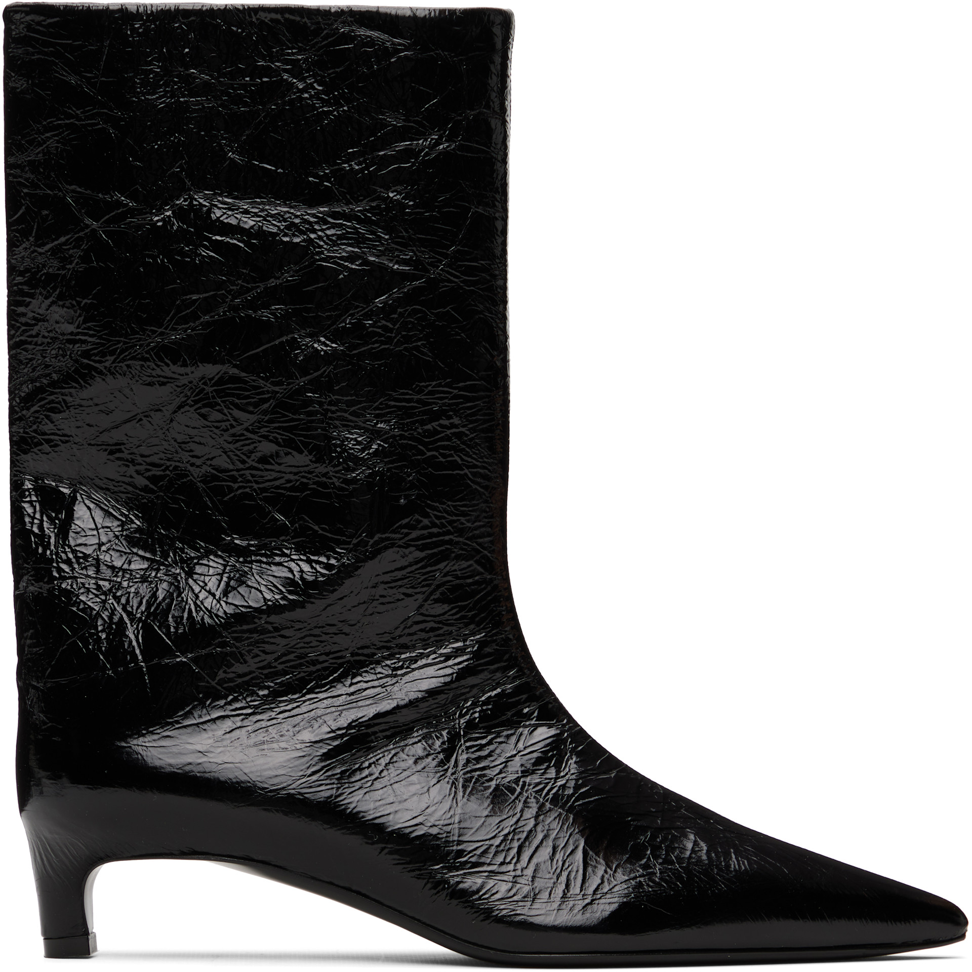 Jil Sander: Black Crinkled Calfskin Boots | SSENSE Italy
