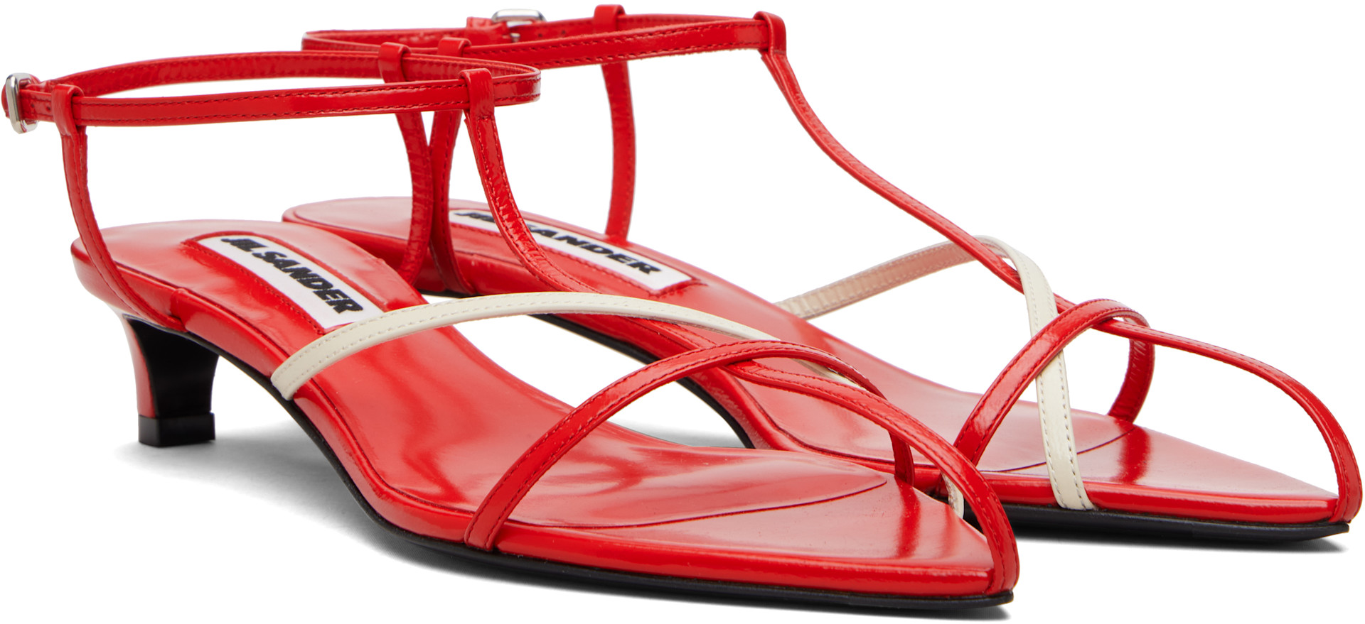 Jil Sander: Red Cage Low Heeled Sandals | SSENSE