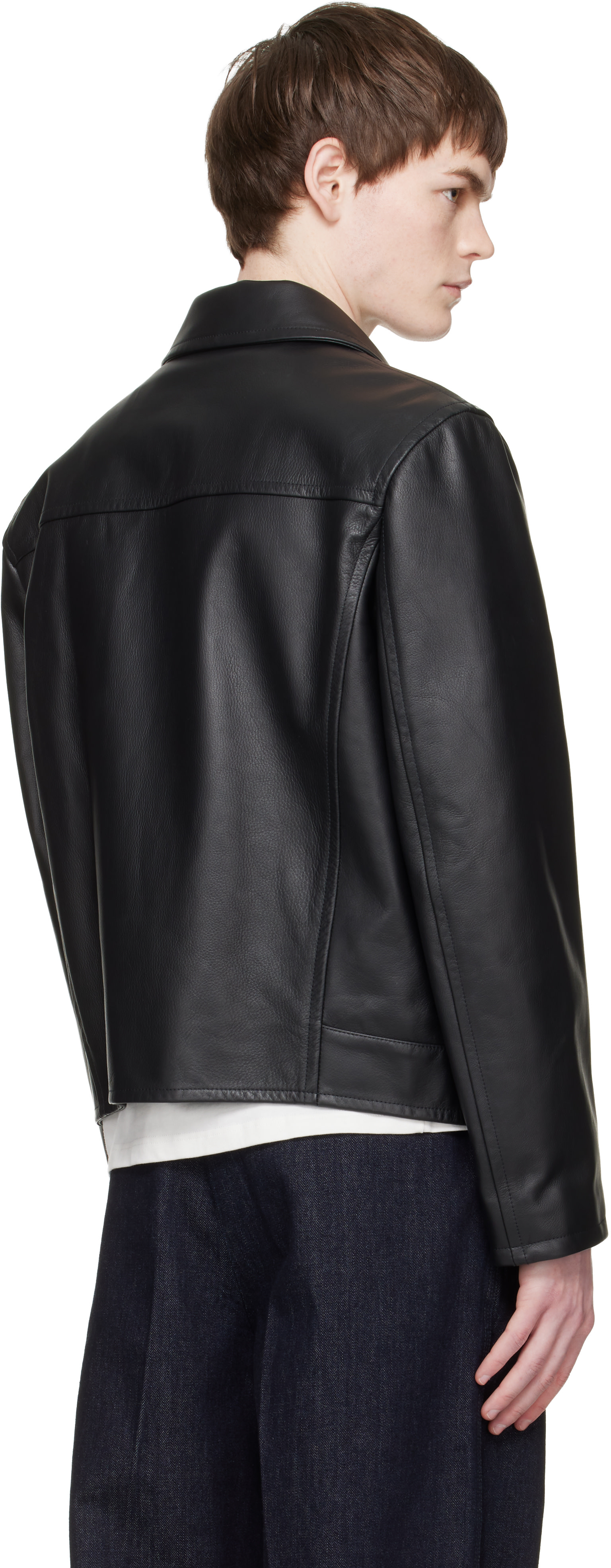 jil sander レザージャケット Jil Sander: ブラック ブルゾン レザージャケット | SSENSE 日本