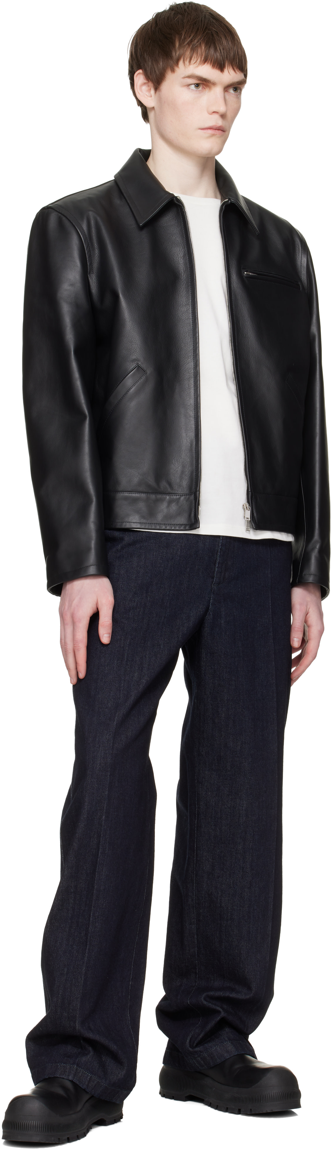 jil sander レザージャケット Jil Sander: ブラック ブルゾン レザージャケット | SSENSE 日本
